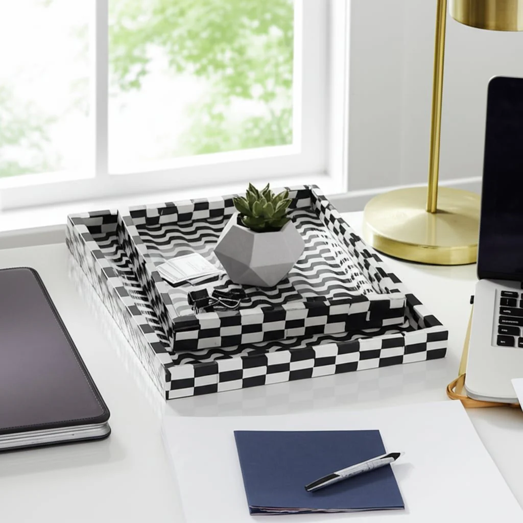 S/3 13/18/24" Geo 3d Resin Trays, Black/white - Image 8
