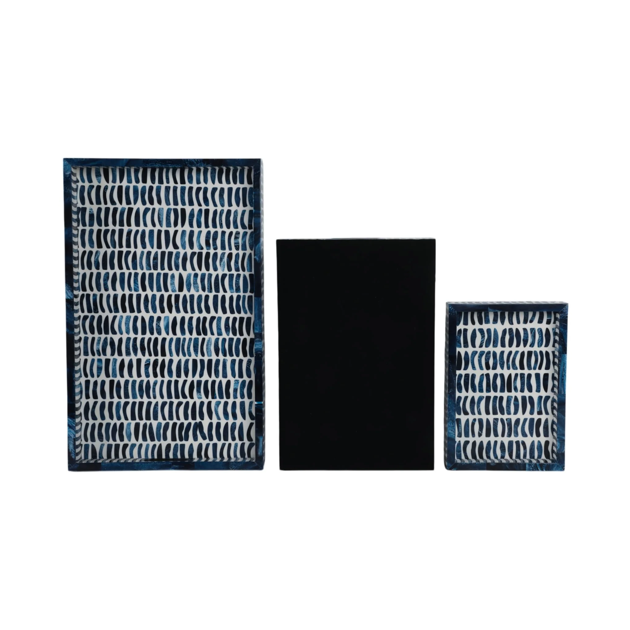 S/3 13/18/24" Trays With Inlay Pieces, Blue/white - Image 6