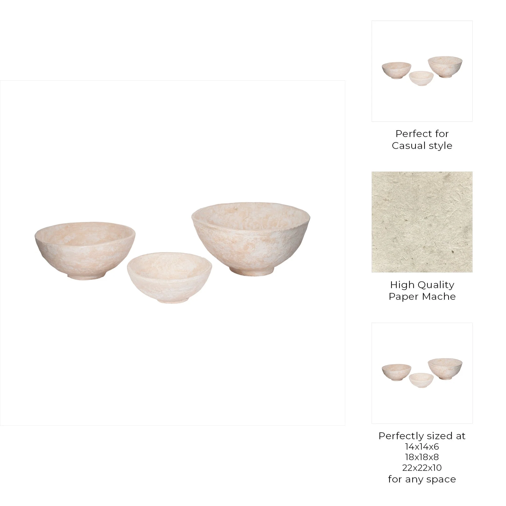 S/3 14/18/22" Paper Mache Bowls, White - Image 8