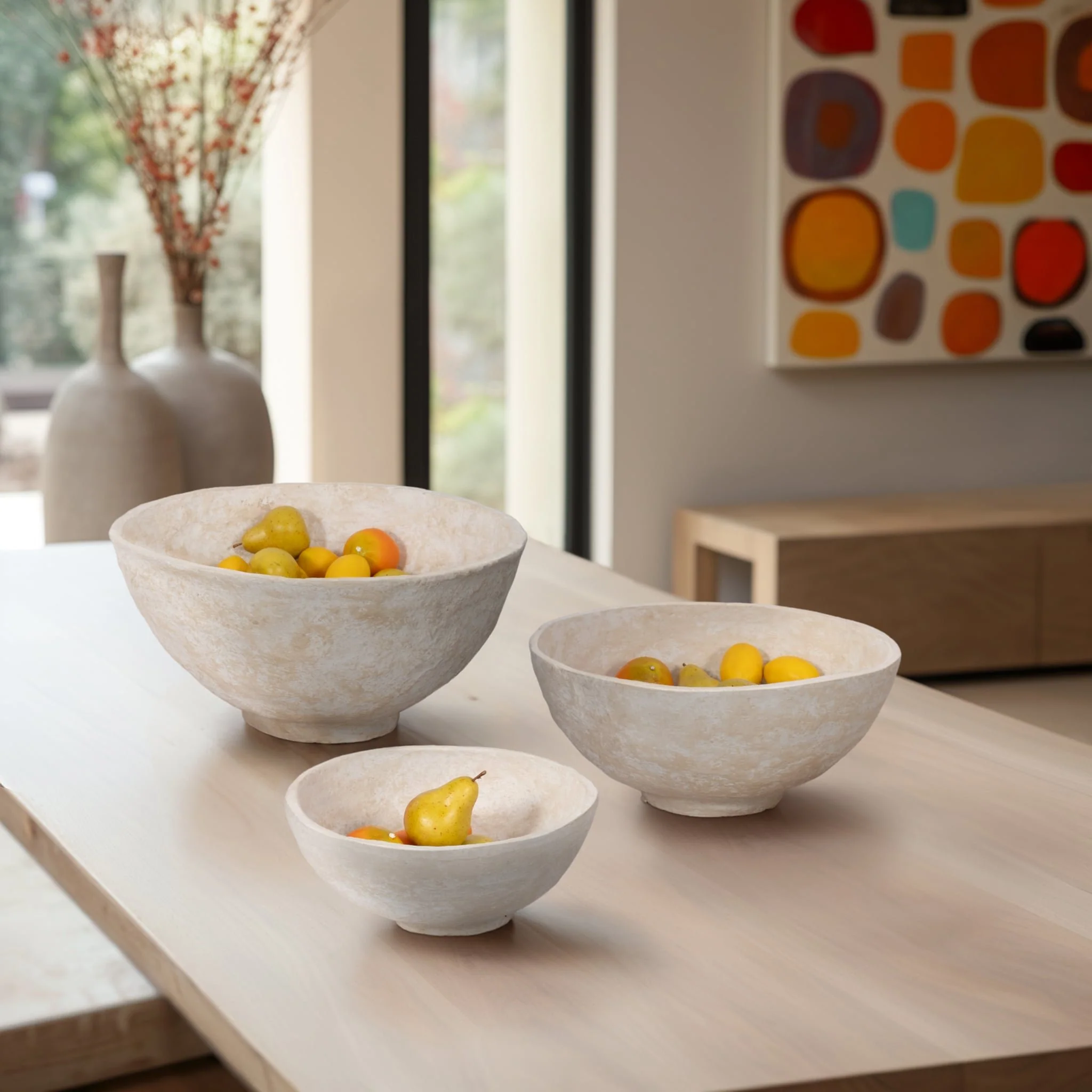 S/3 14/18/22" Paper Mache Bowls, White - Image 9