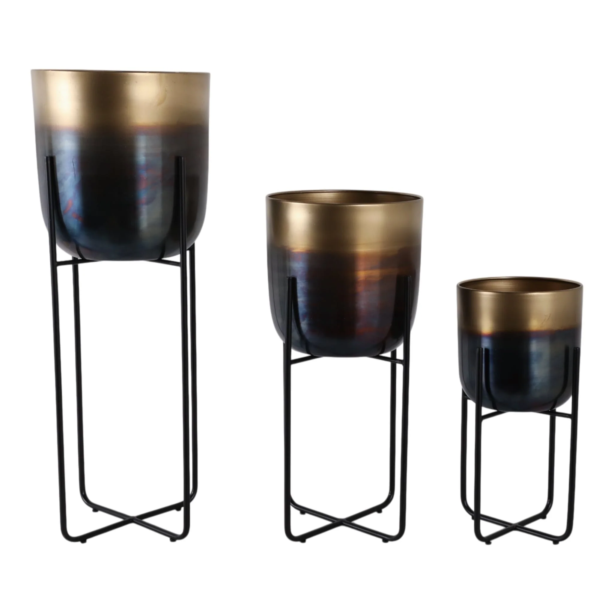 S/3 15/20/27" Ombre Metal Planter On Stand, Gold/b - Image 4