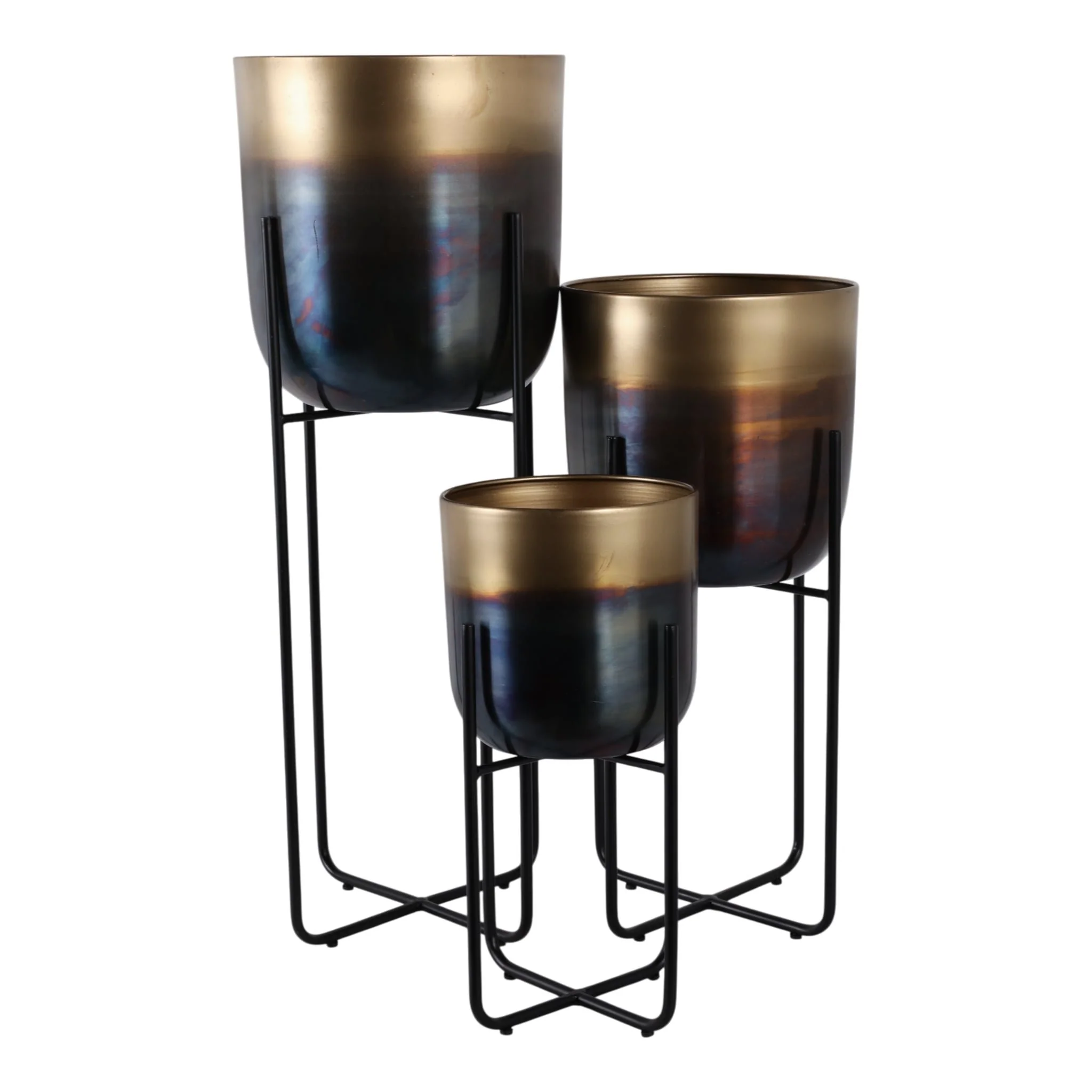 S/3 15/20/27" Ombre Metal Planter On Stand, Gold/b - Image 5