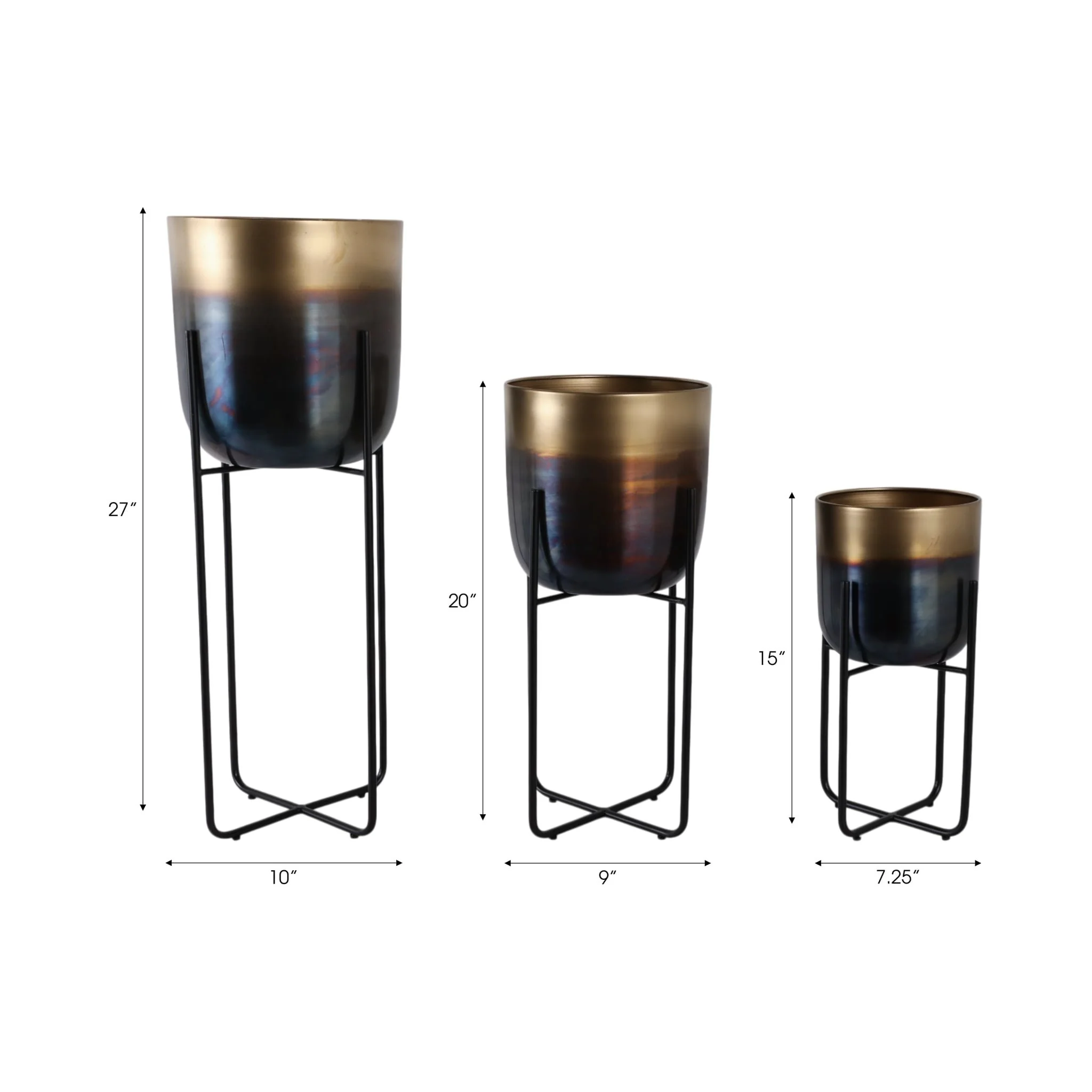 S/3 15/20/27" Ombre Metal Planter On Stand, Gold/b - Image 8