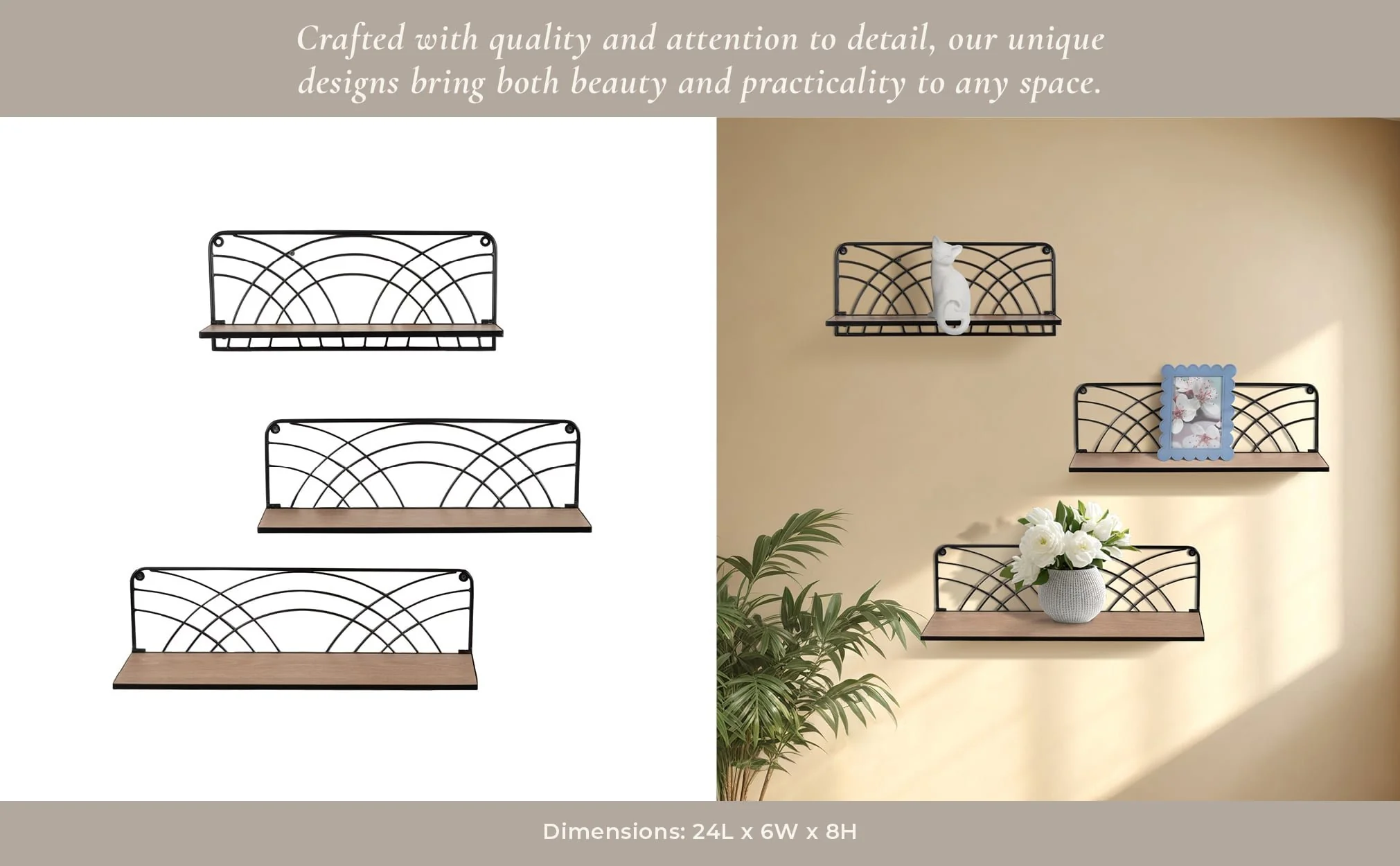 S/3 19/21/24" Wall Shelves, Natural/black - Image 10