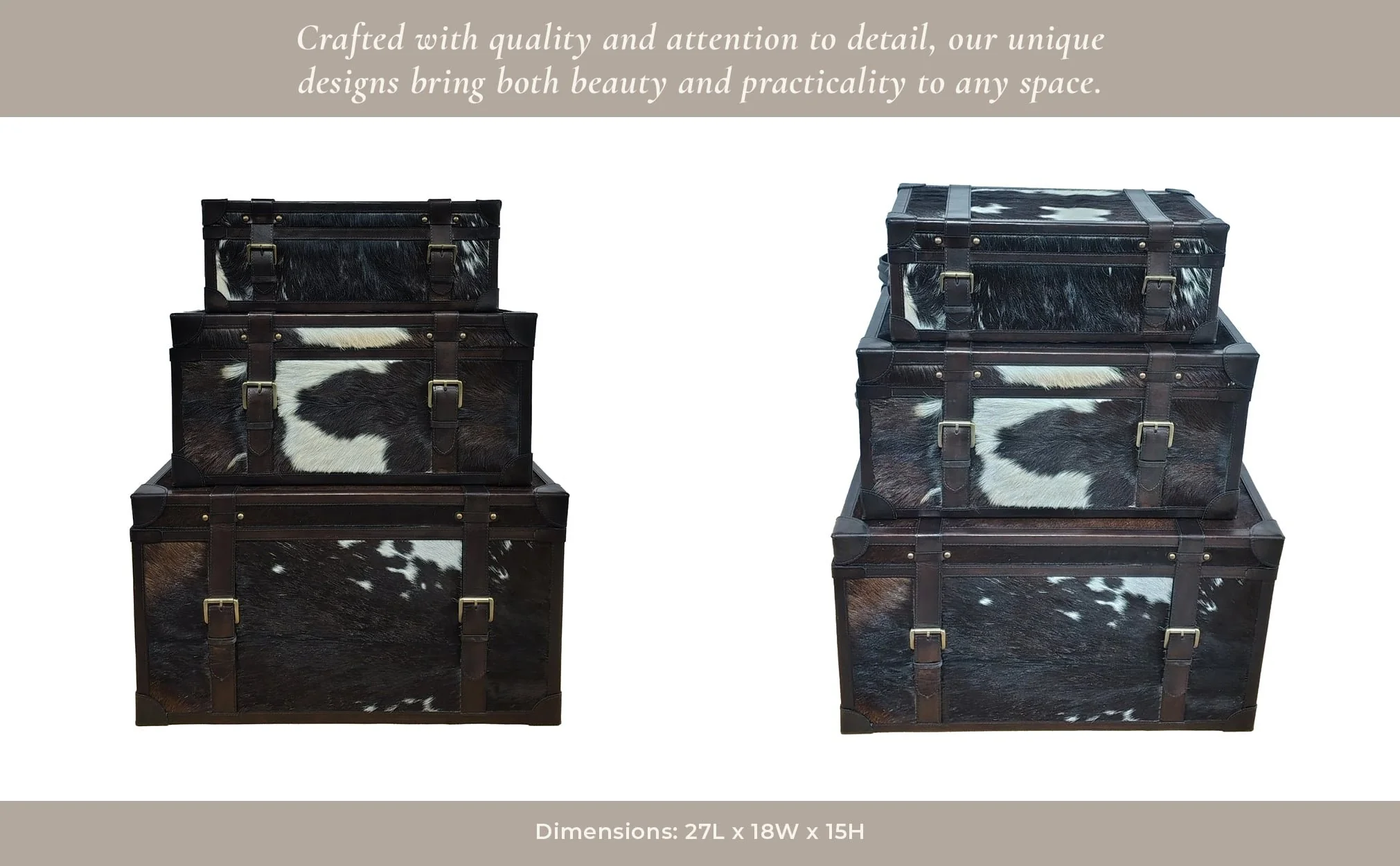 S/3 19/23/27" Hair On Hide Cow Print Trunks, Multi - Image 13