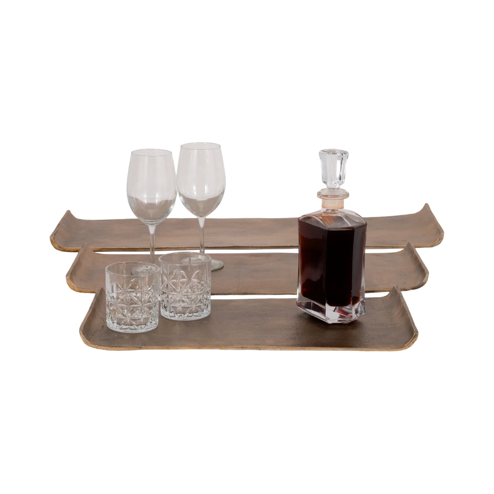 S/3 20/24/30" Rectangular Curled Trays, Antiqued G - Image 2