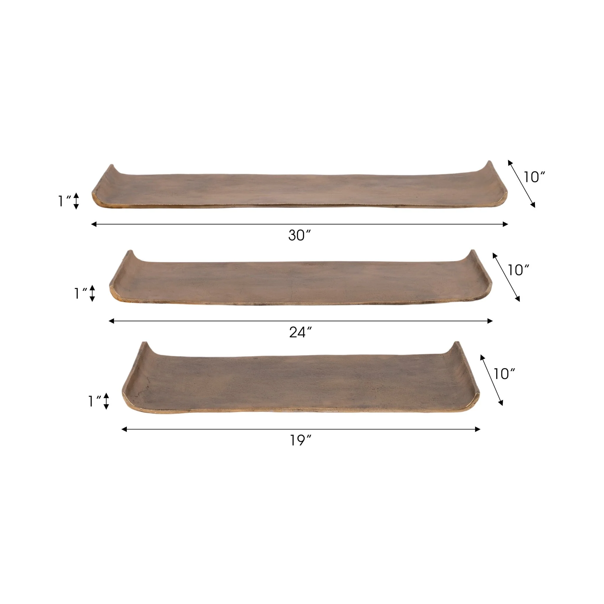 S/3 20/24/30" Rectangular Curled Trays, Antiqued G - Image 6