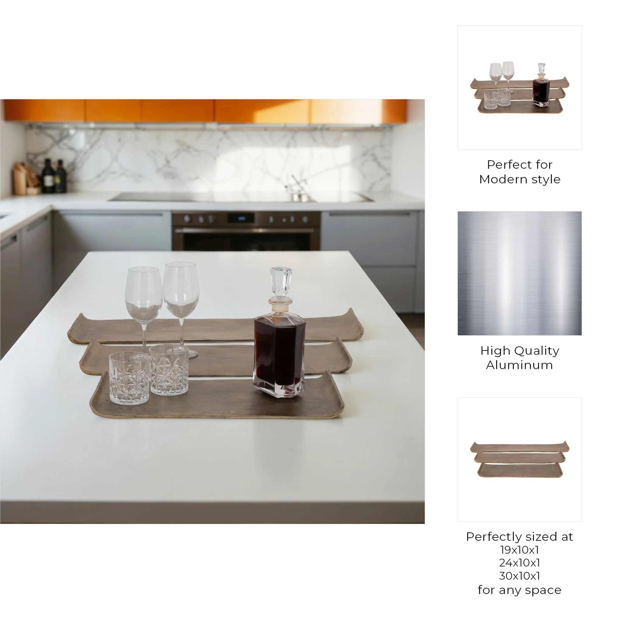 S/3 20/24/30" Rectangular Curled Trays, Antiqued G - Image 7