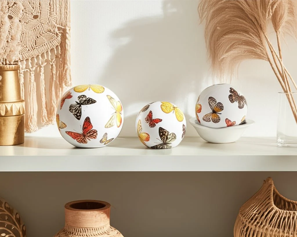 S/3 4/5/6" Butterfly Print Orbs, Multi - Image 8
