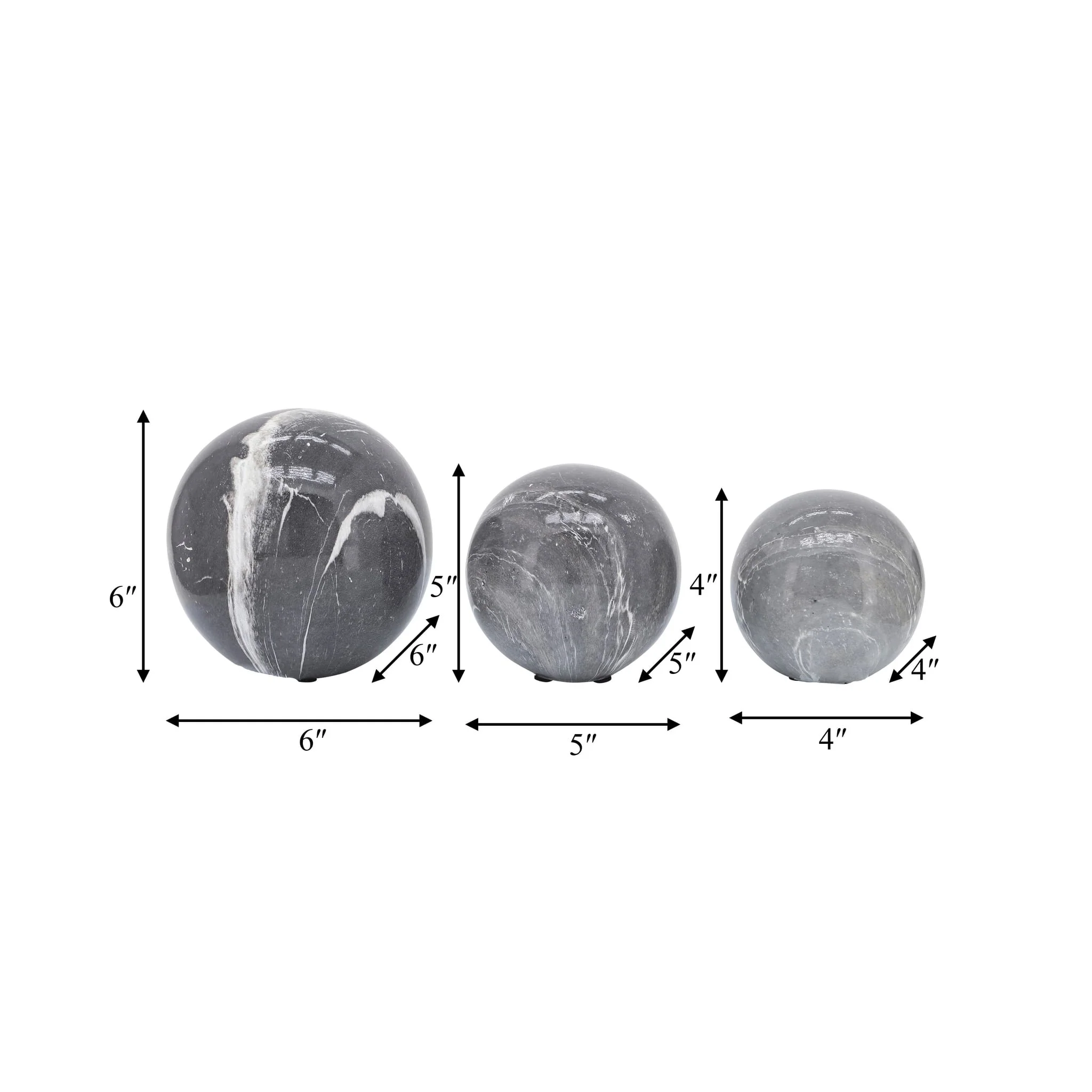 S/3 4/5/6" Marble Look Orbs, Black/wht - Image 6