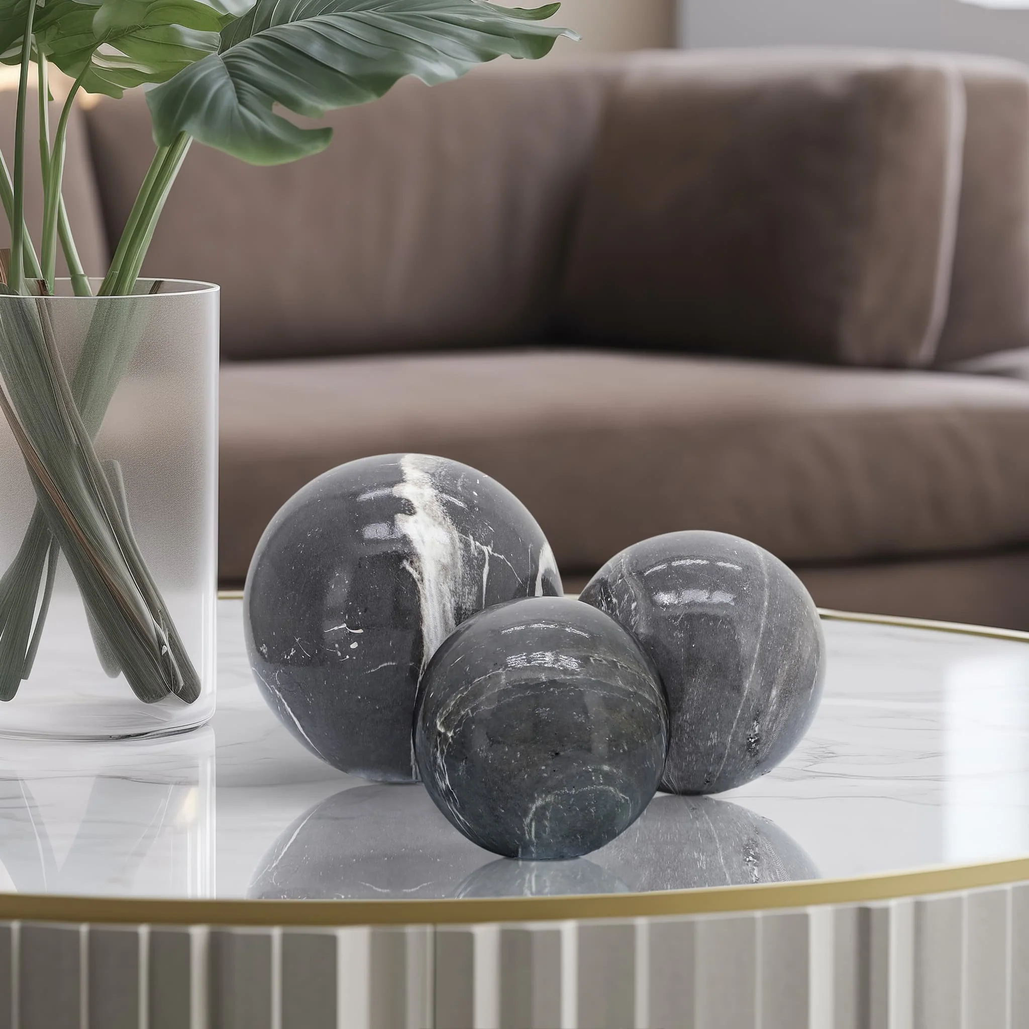 S/3 4/5/6" Marble Look Orbs, Black/wht - Image 8