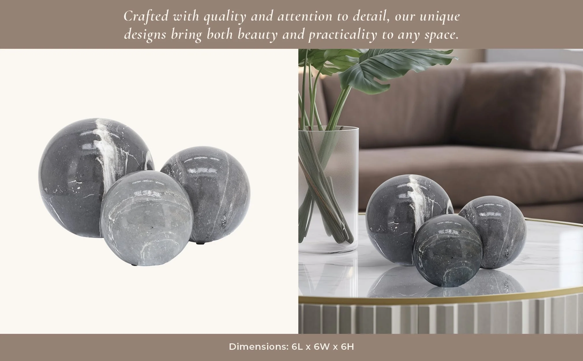S/3 4/5/6" Marble Look Orbs, Black/wht - Image 9