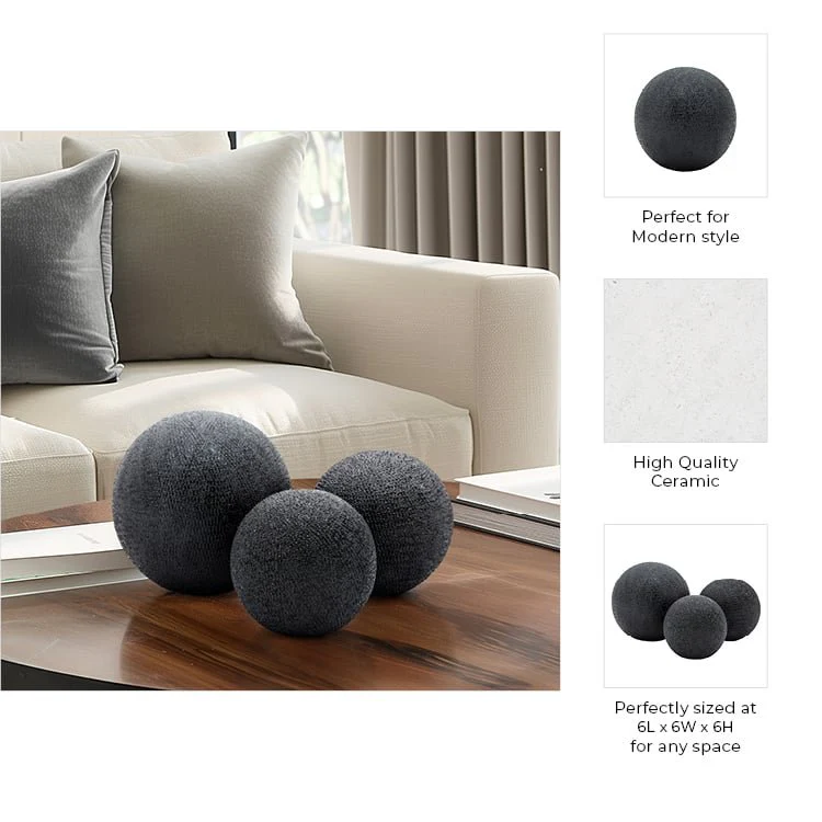 S/3  6/5/4" Beaded Orbs, Black - Image 6