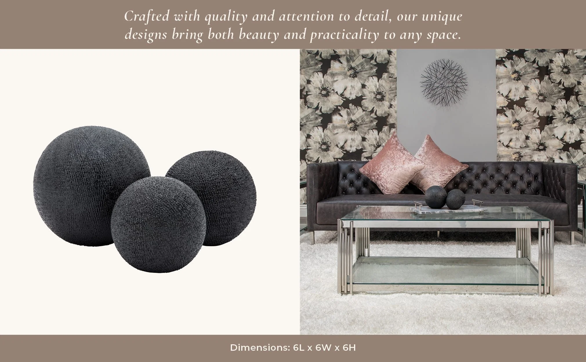S/3  6/5/4" Beaded Orbs, Black - Image 9