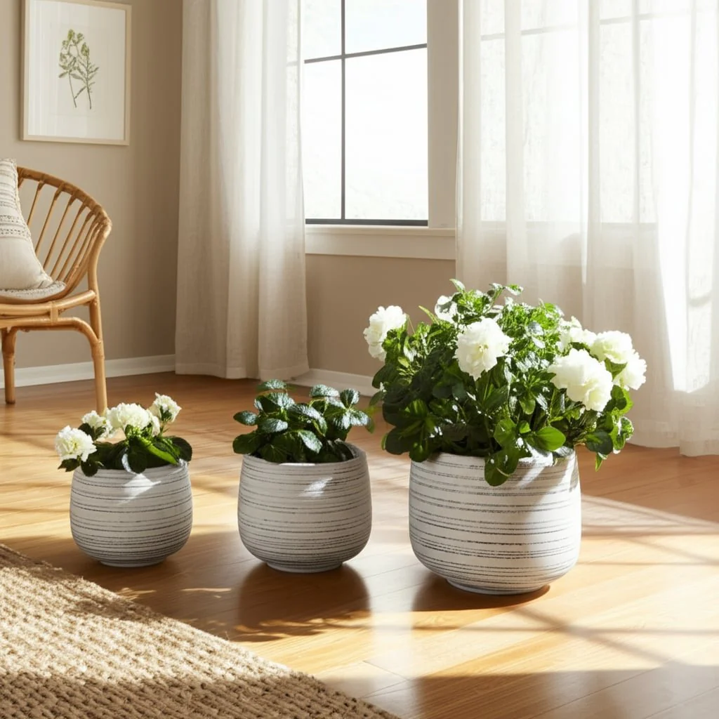 S/3 6/9/11" Ribbed Planters, White - Image 11