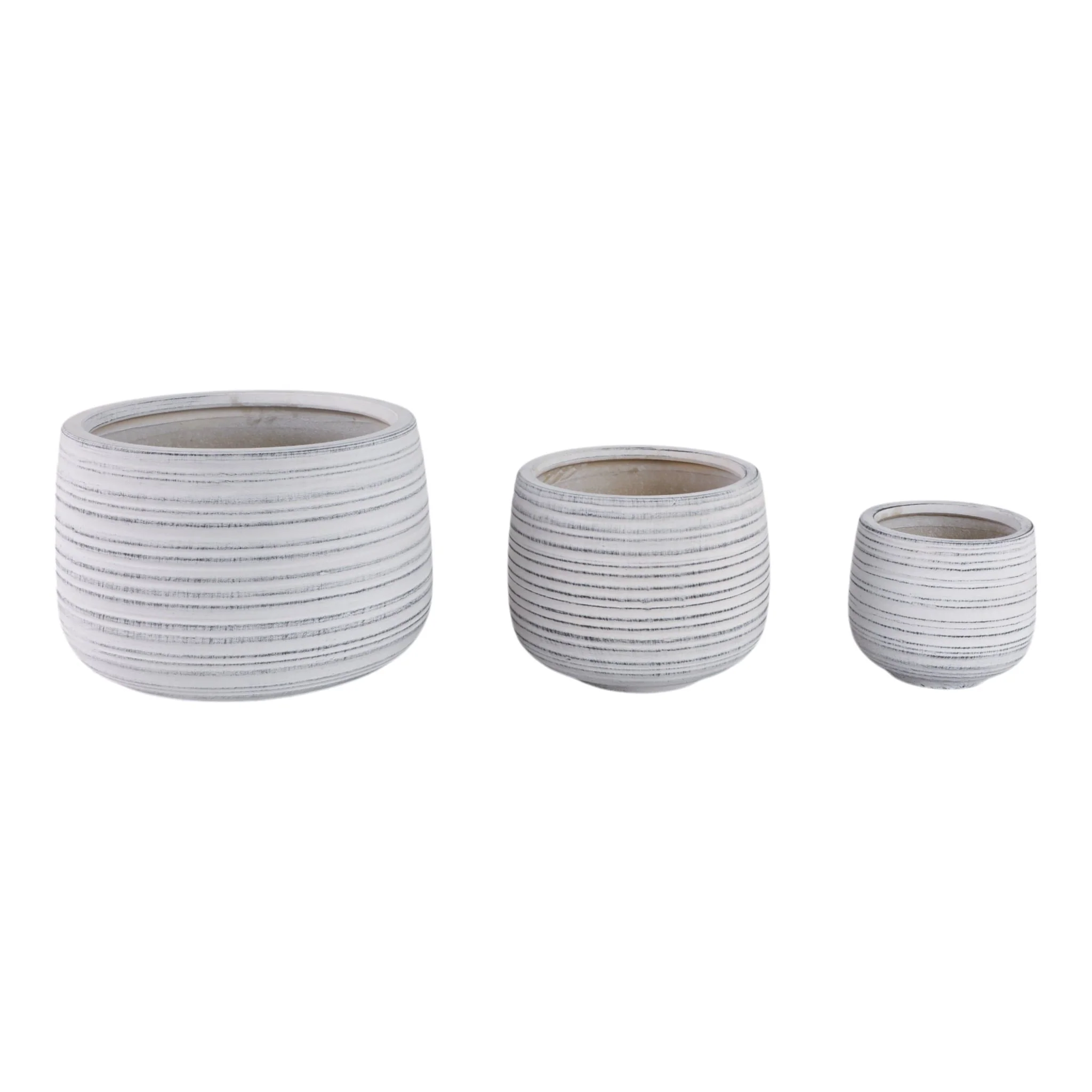 S/3 6/9/11" Ribbed Planters, White - Image 2