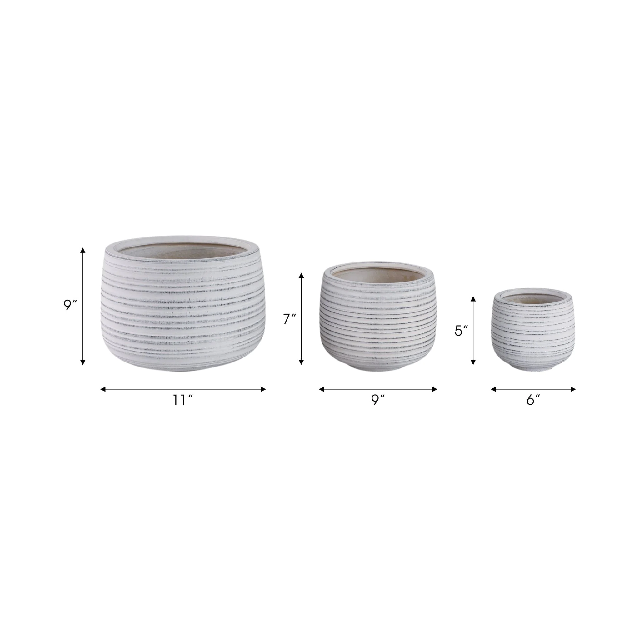 S/3 6/9/11" Ribbed Planters, White - Image 8