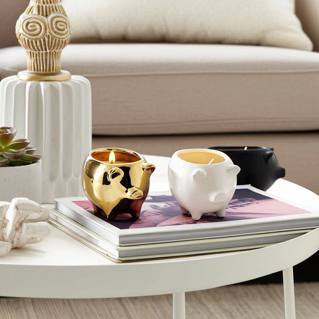 S/3 7" 9 Oz Vanilla Sandalwood Pig Candle, Multi - Image 11