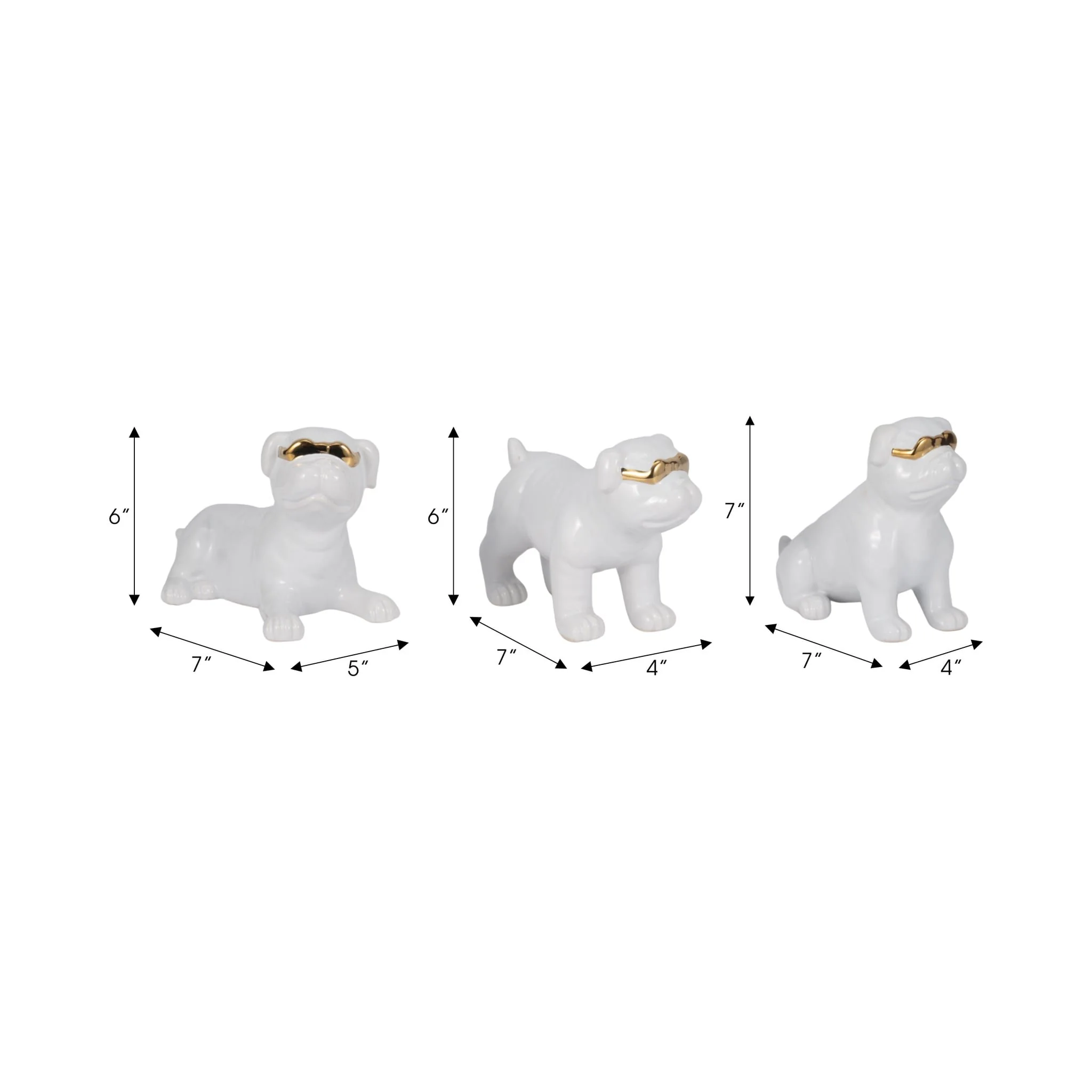 S/3 7" Pugs With Sunglasses, White - Image 8