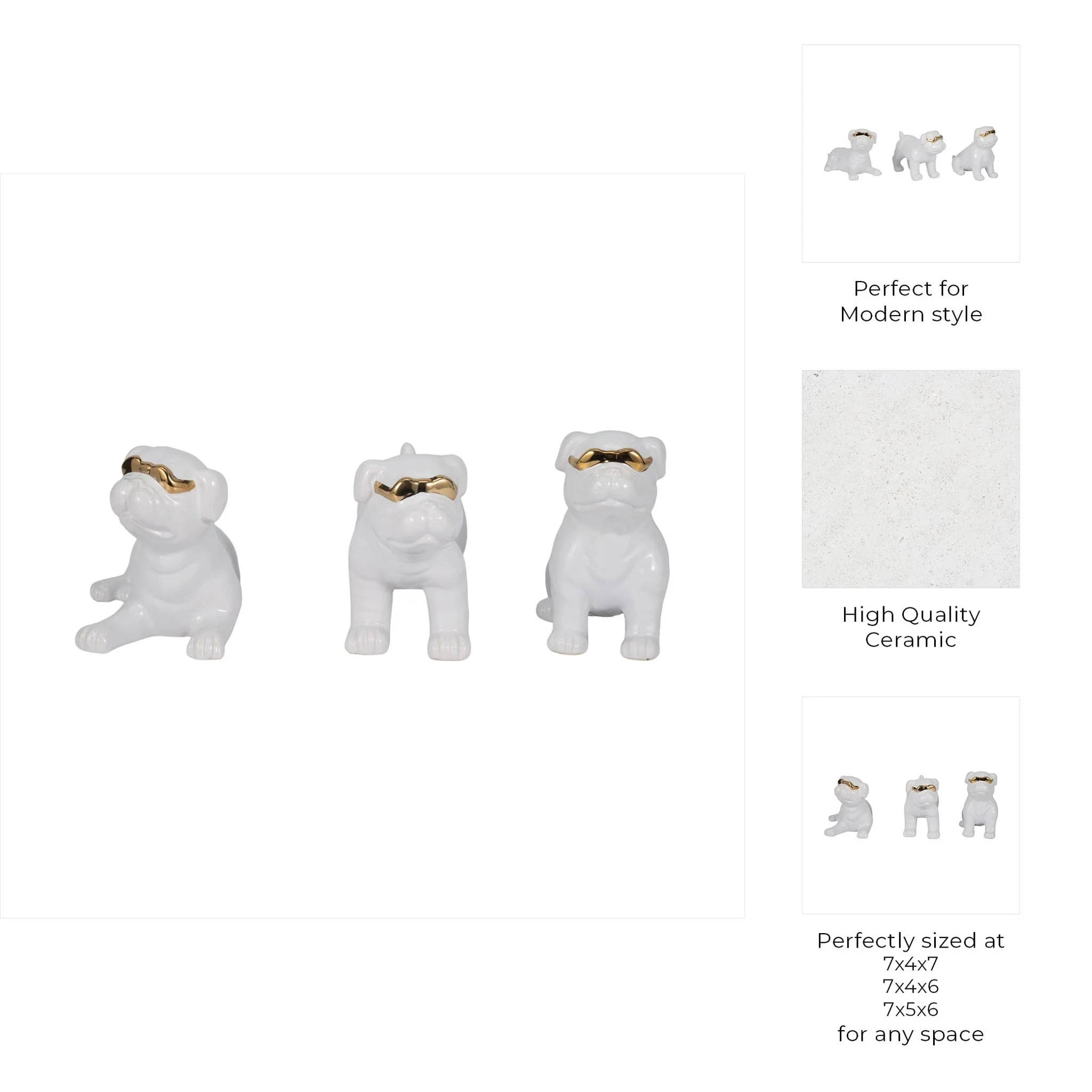 S/3 7" Pugs With Sunglasses, White - Image 9