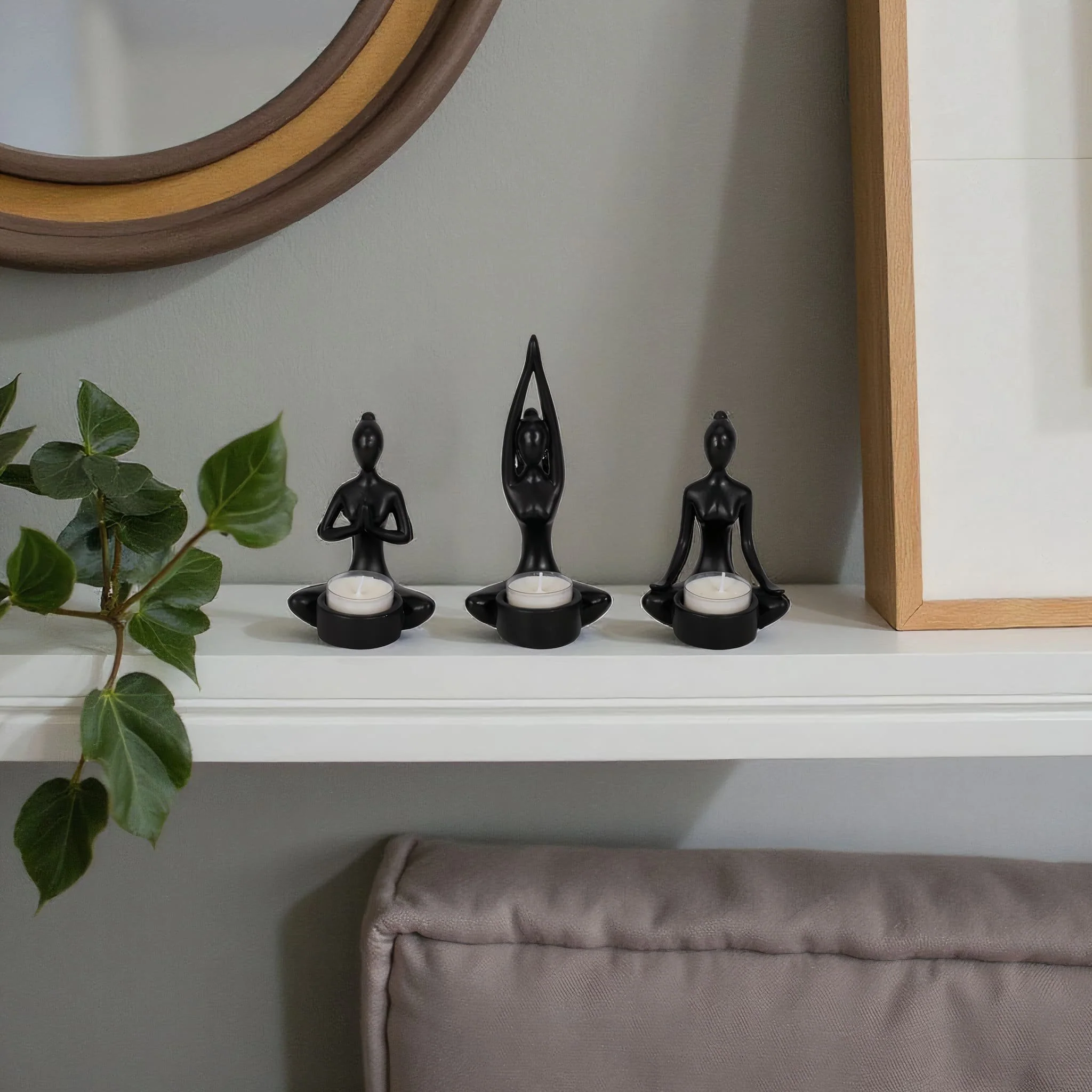 S/3, 7"h Resin Yoga Women Tealight Holder, Bk - Image 13