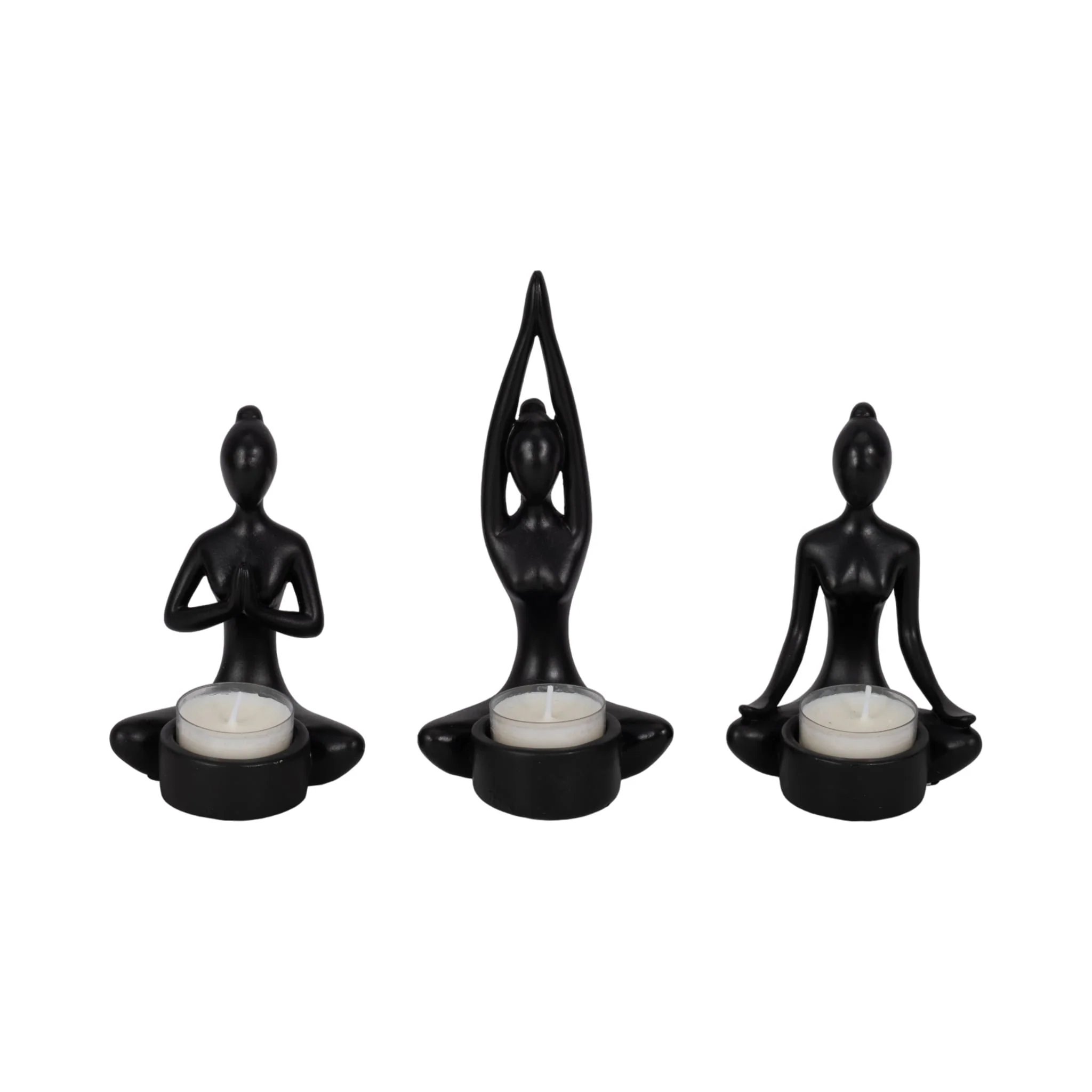 S/3, 7"h Resin Yoga Women Tealight Holder, Bk - Image 2