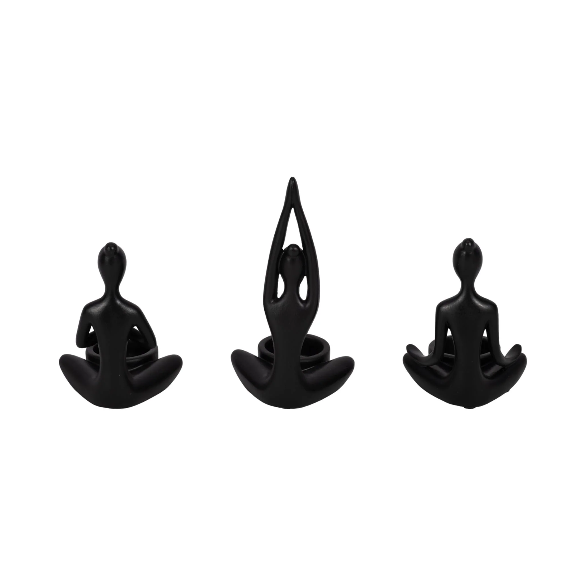 S/3, 7"h Resin Yoga Women Tealight Holder, Bk - Image 5