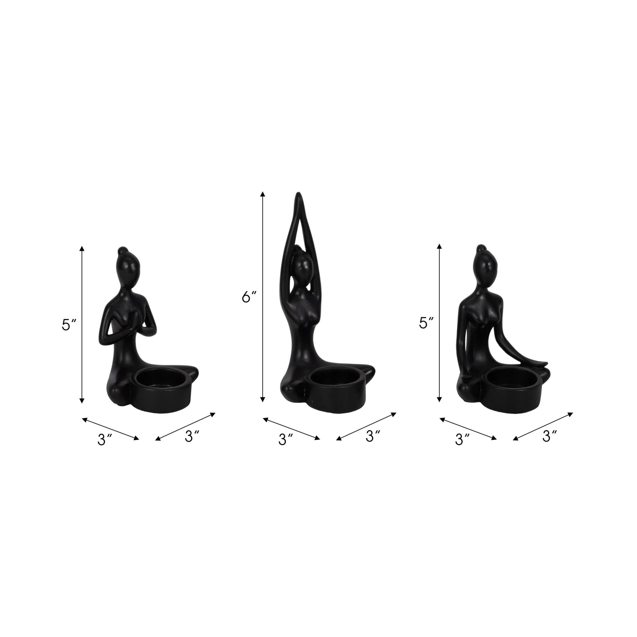 S/3, 7"h Resin Yoga Women Tealight Holder, Bk - Image 9