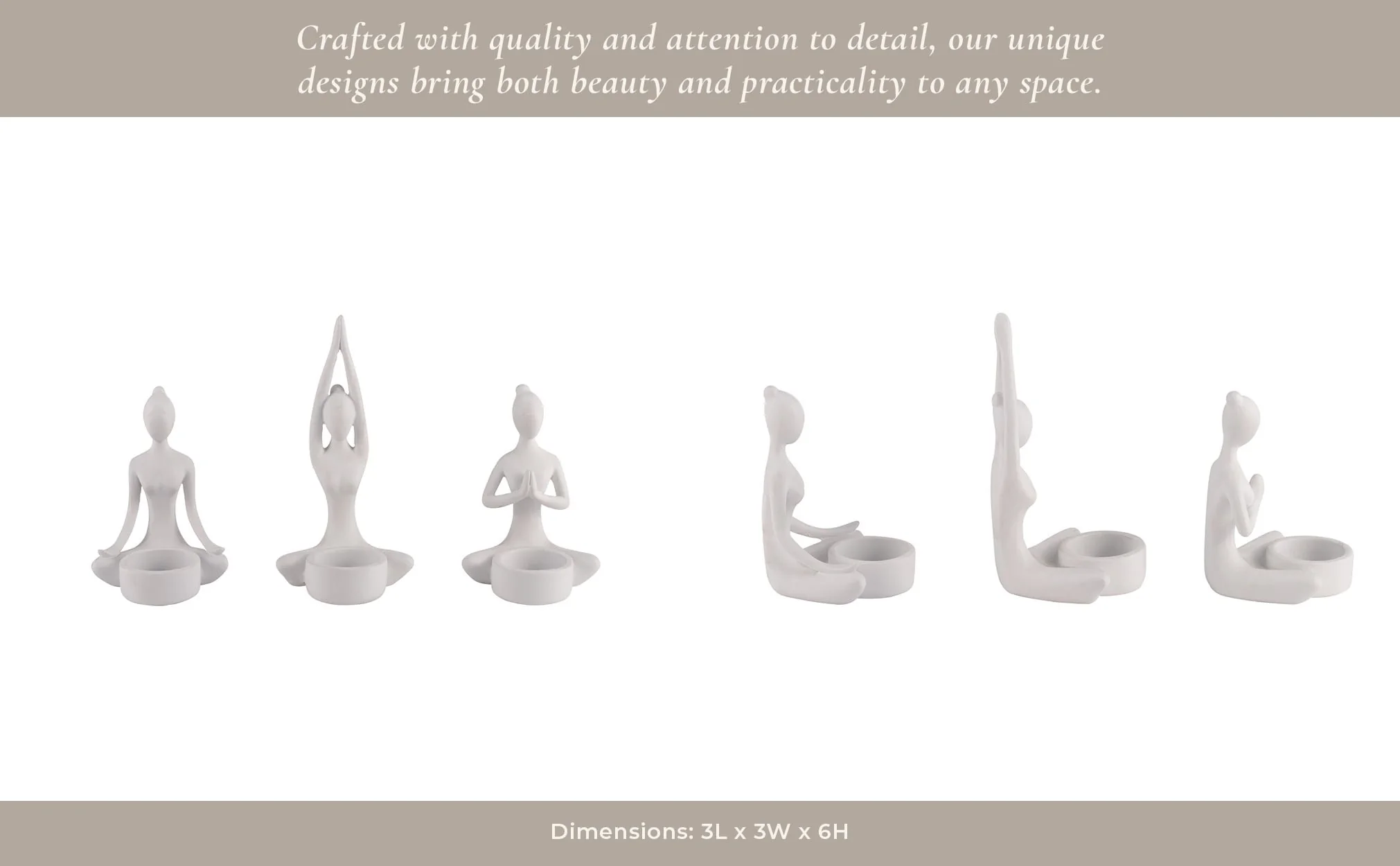 S/3, 7"h Resin Yoga Women Tealight Holder, Wt - Image 11