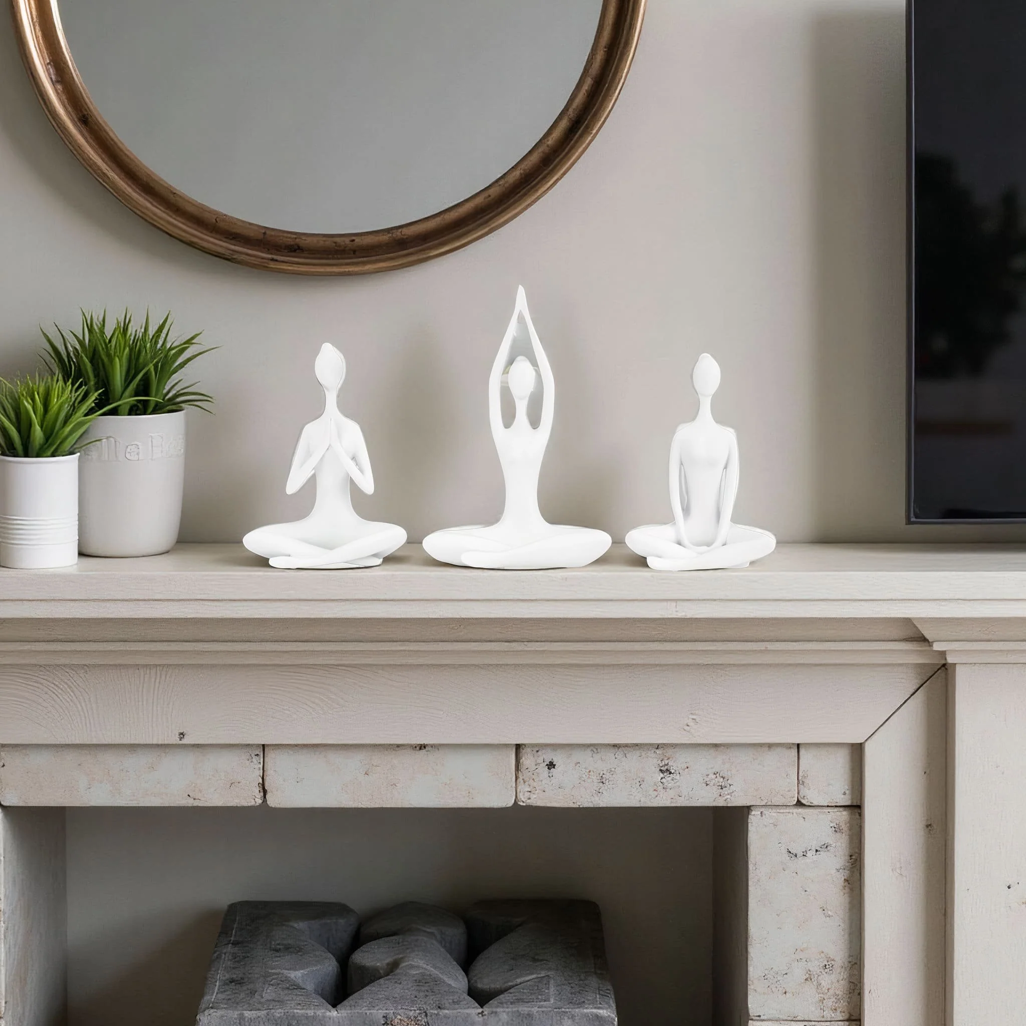 S/3, 7"h Resin Yoga Women Tealight Holder, Wt - Image 9
