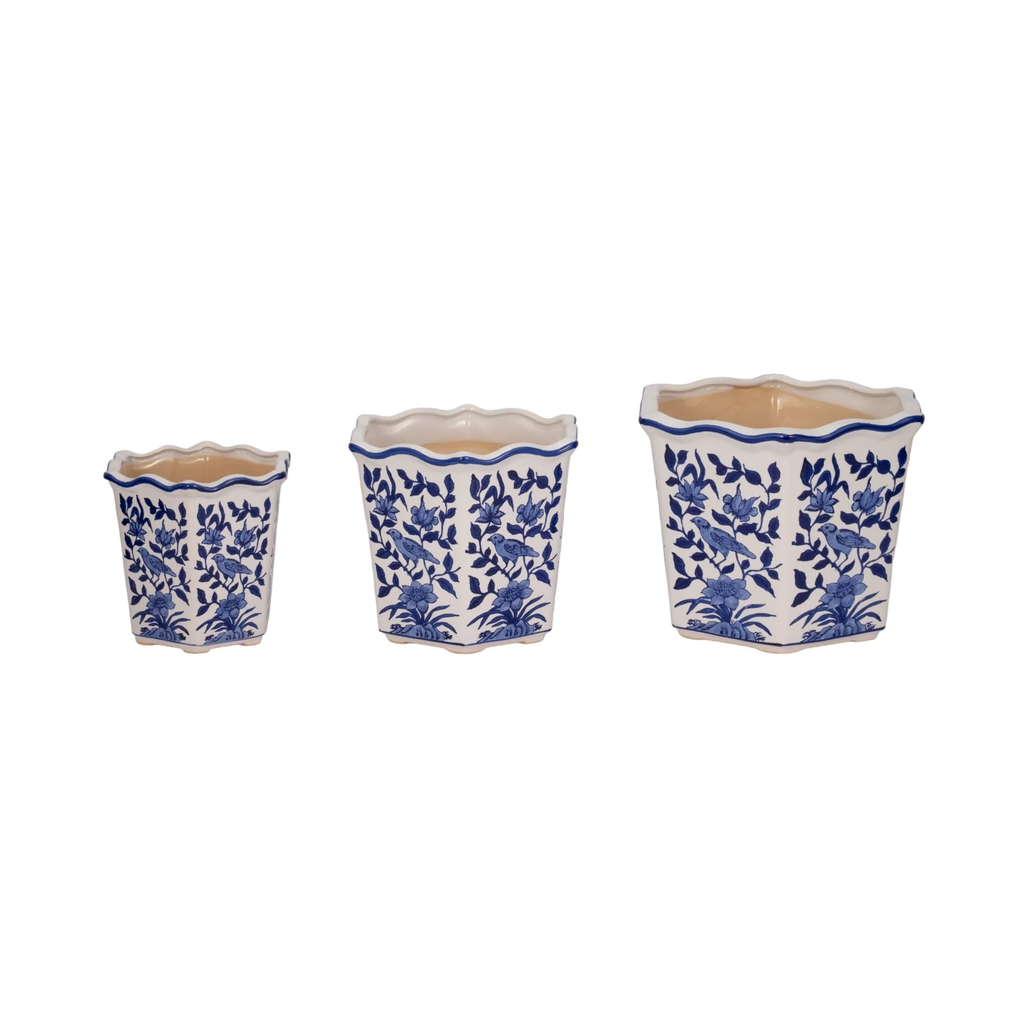 S/3 8/10/12" Chinoiserie Bird Planters, Blue/white - Image 2
