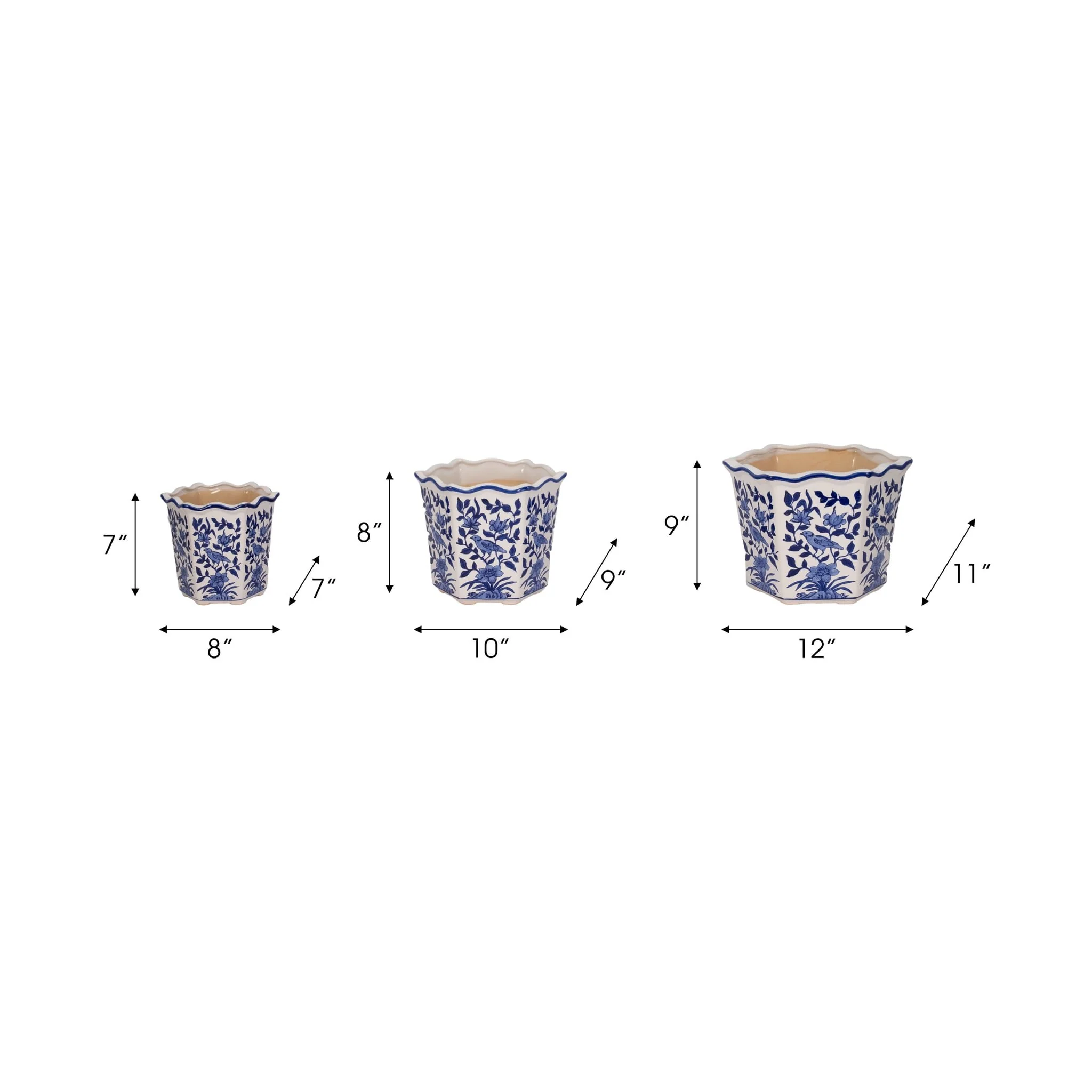 S/3 8/10/12" Chinoiserie Bird Planters, Blue/white - Image 6
