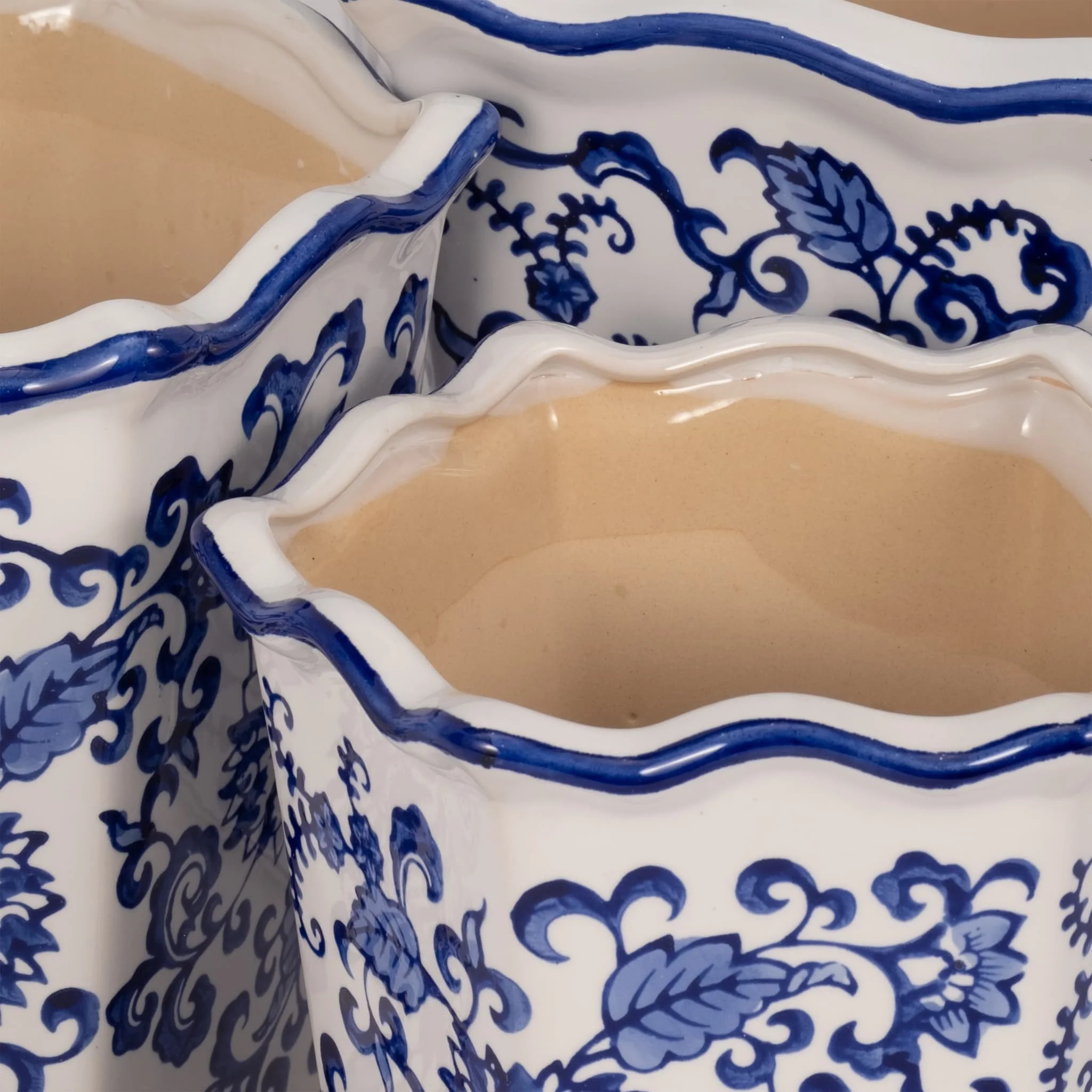 S/3 8/10/12" Chinoiserie Dahlia Planters, Blue/whi - Image 4