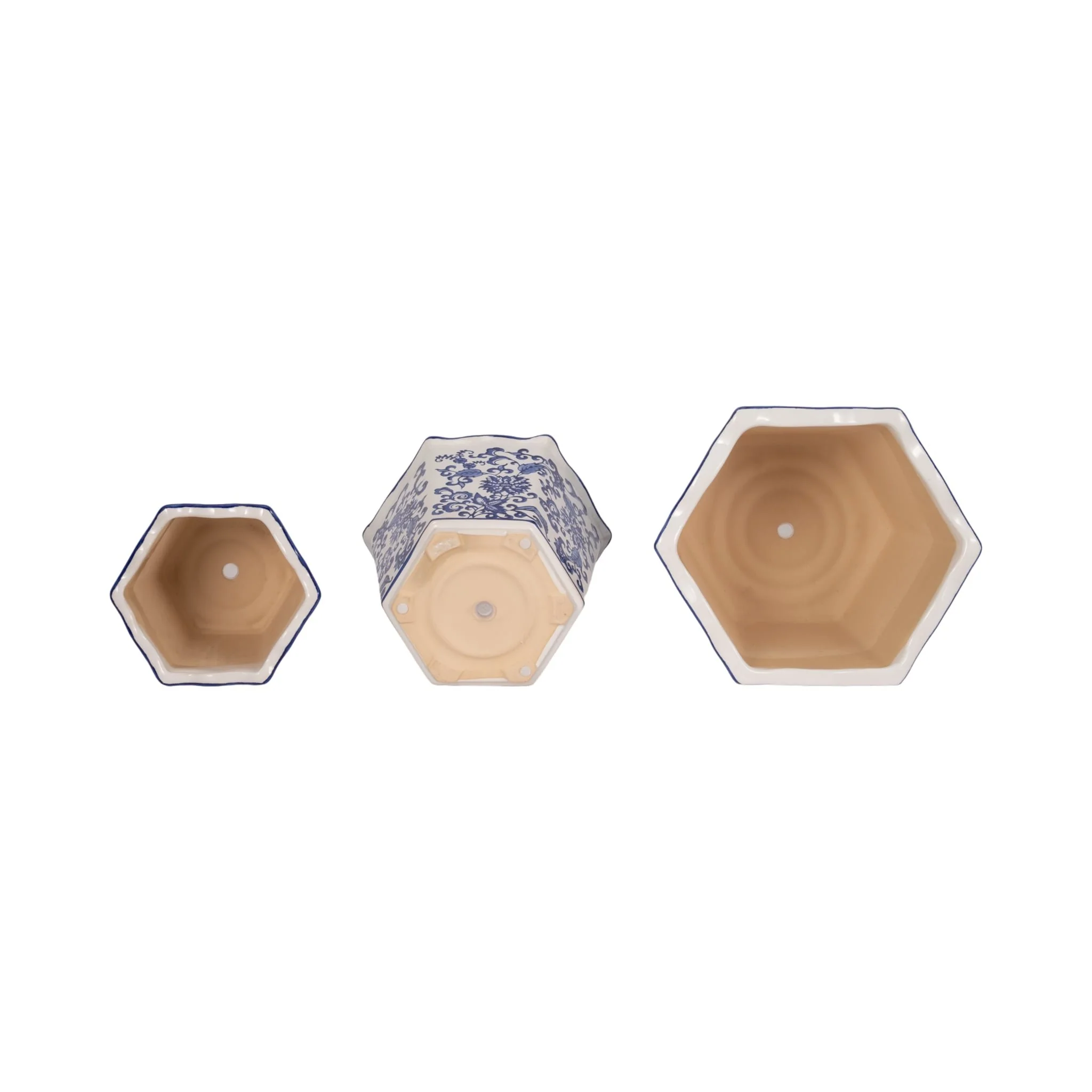 S/3 8/10/12" Chinoiserie Dahlia Planters, Blue/whi - Image 5