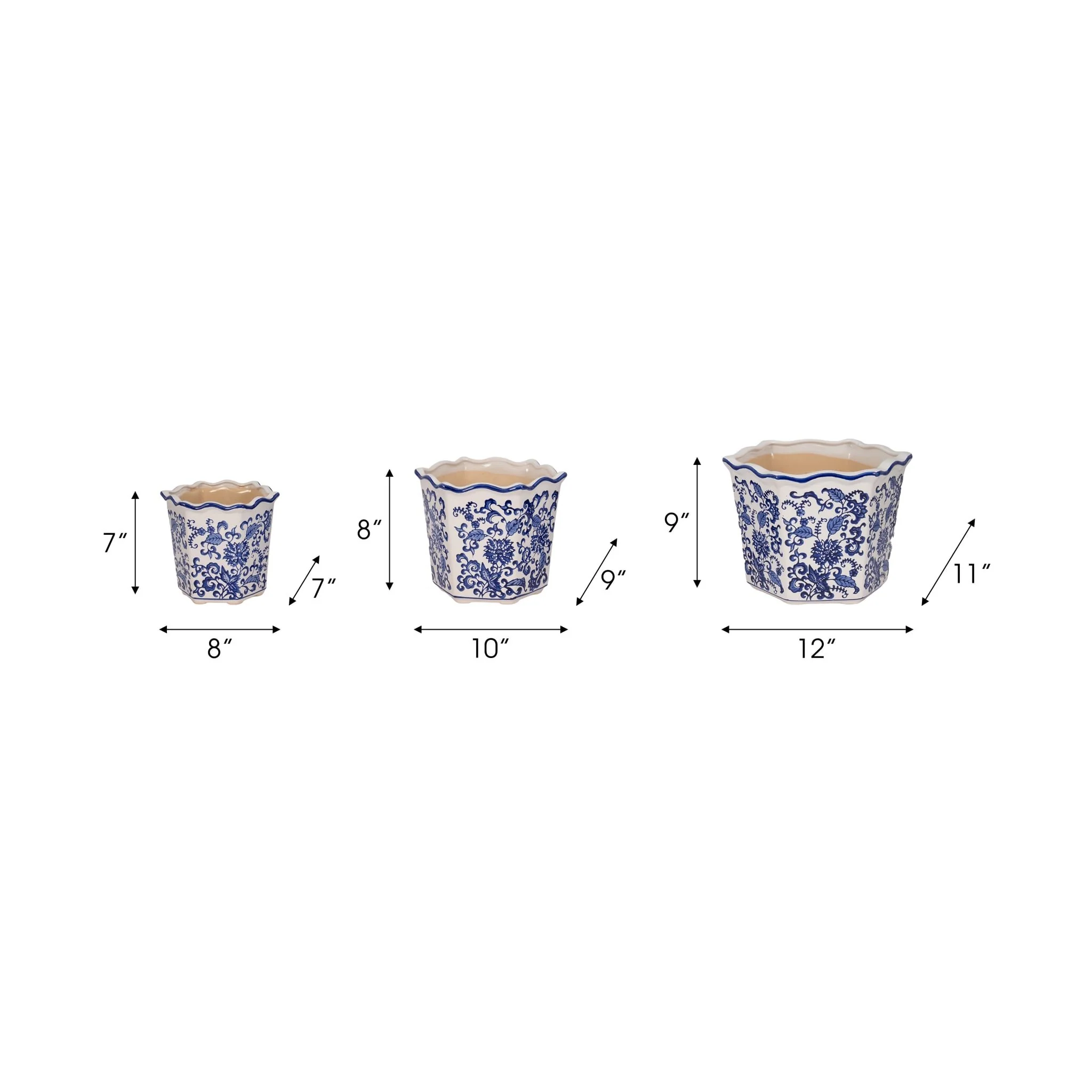 S/3 8/10/12" Chinoiserie Dahlia Planters, Blue/whi - Image 6