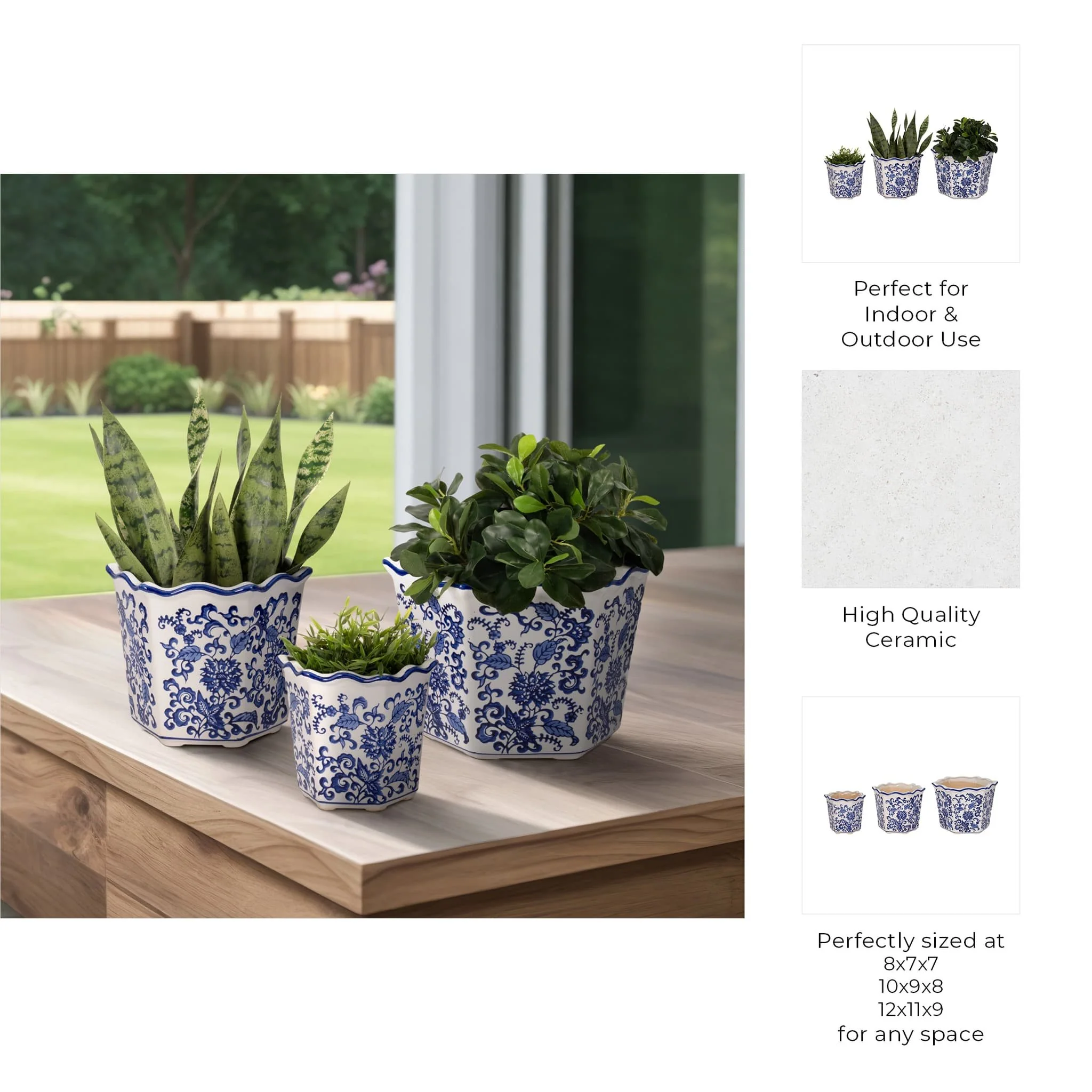 S/3 8/10/12" Chinoiserie Dahlia Planters, Blue/whi - Image 7
