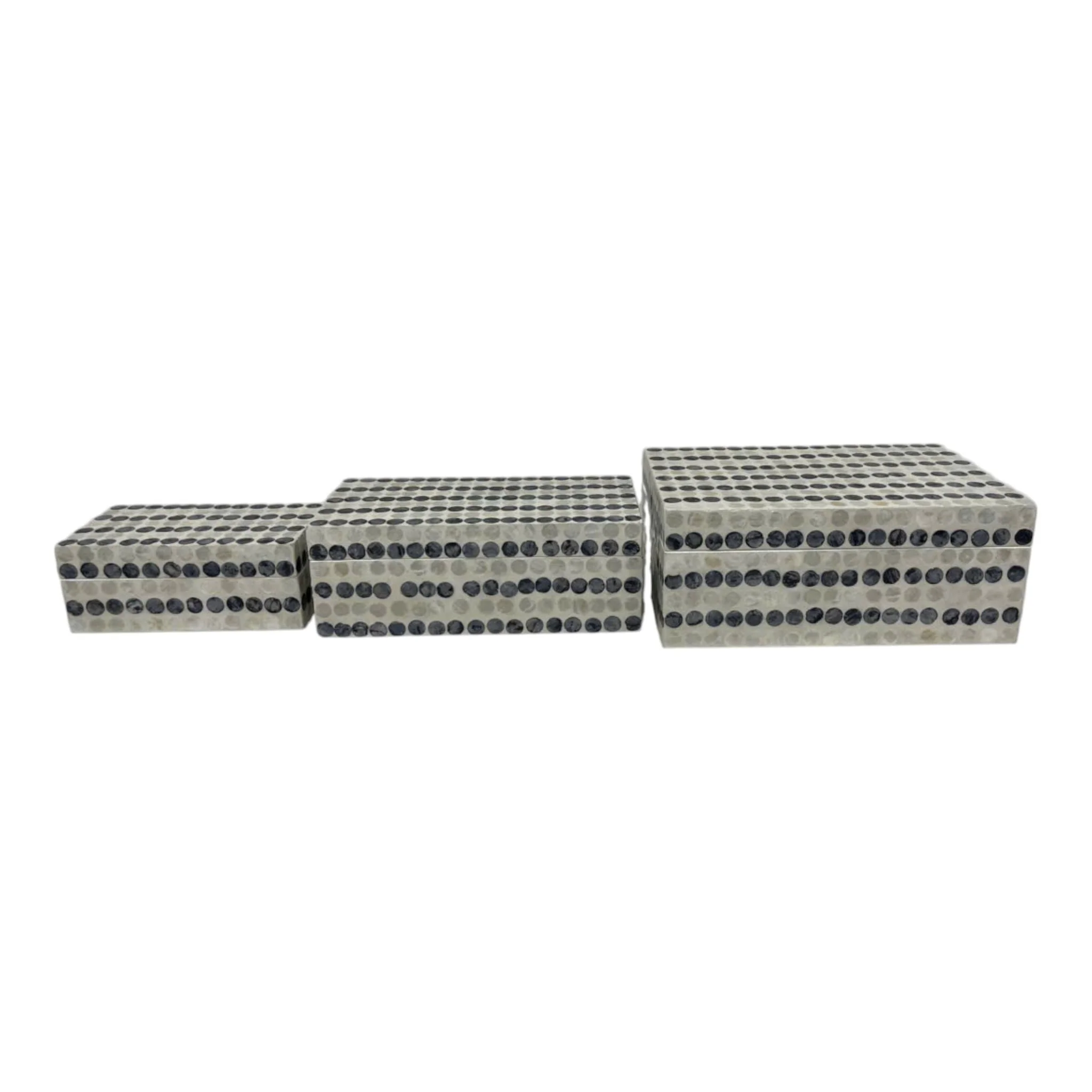 S/3 8/11/12" Capiz Dots Boxes, Ivory/blue - Image 3