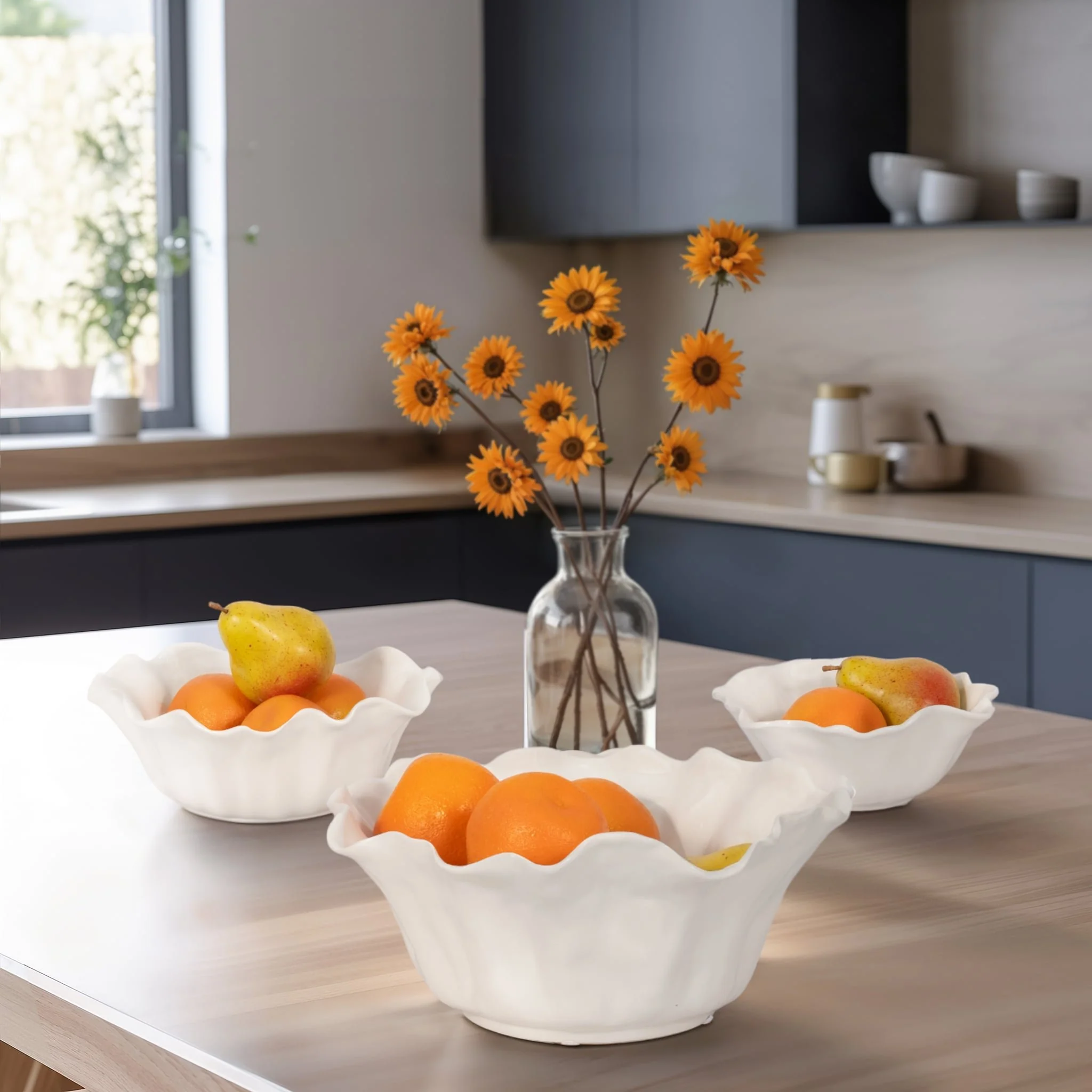 S/3 8/11/13" Petal Bowls, Ivory - Image 9
