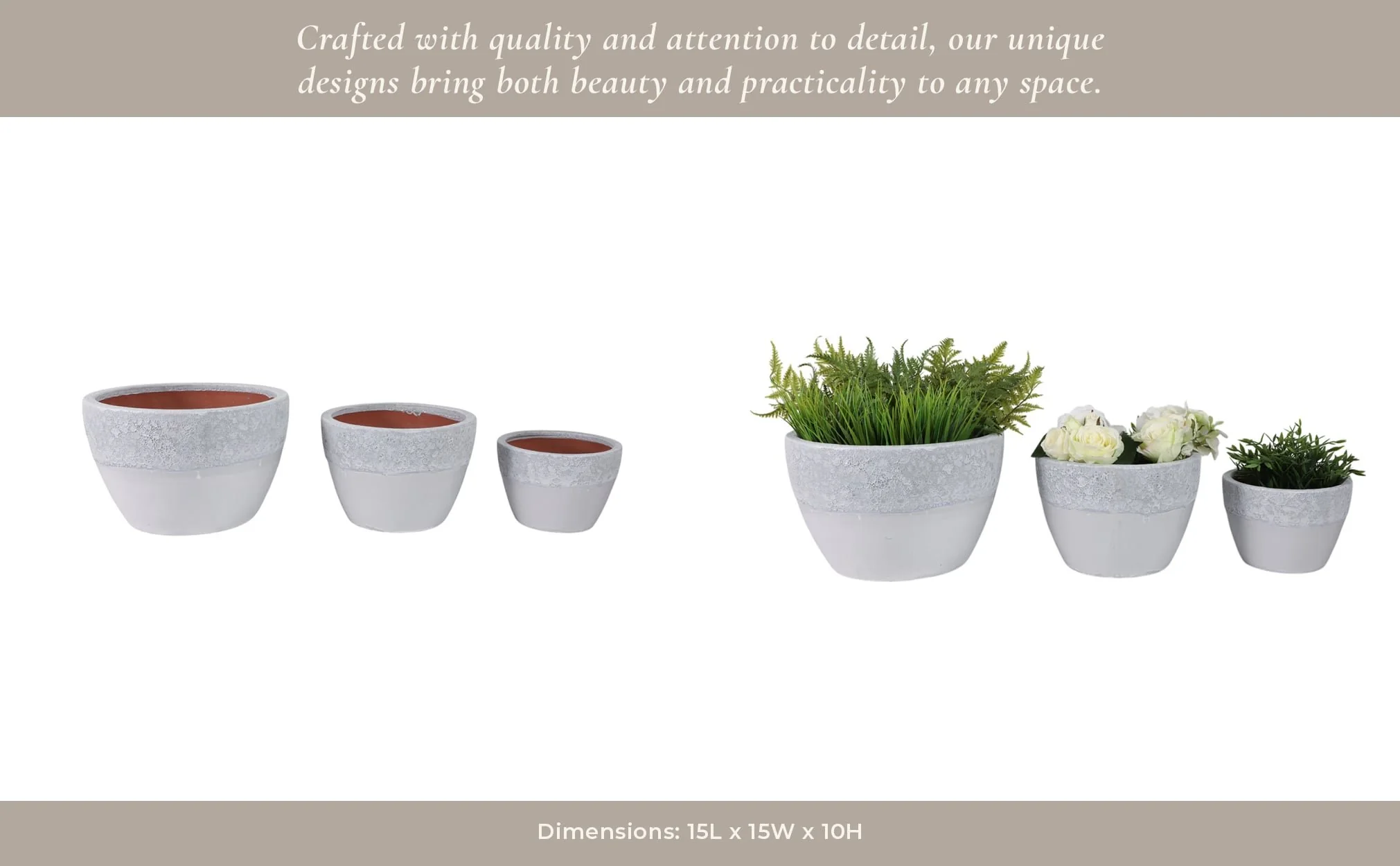 S/3 8/11/15" Lava & Glazed Ombre Planters, Ivory - Image 12