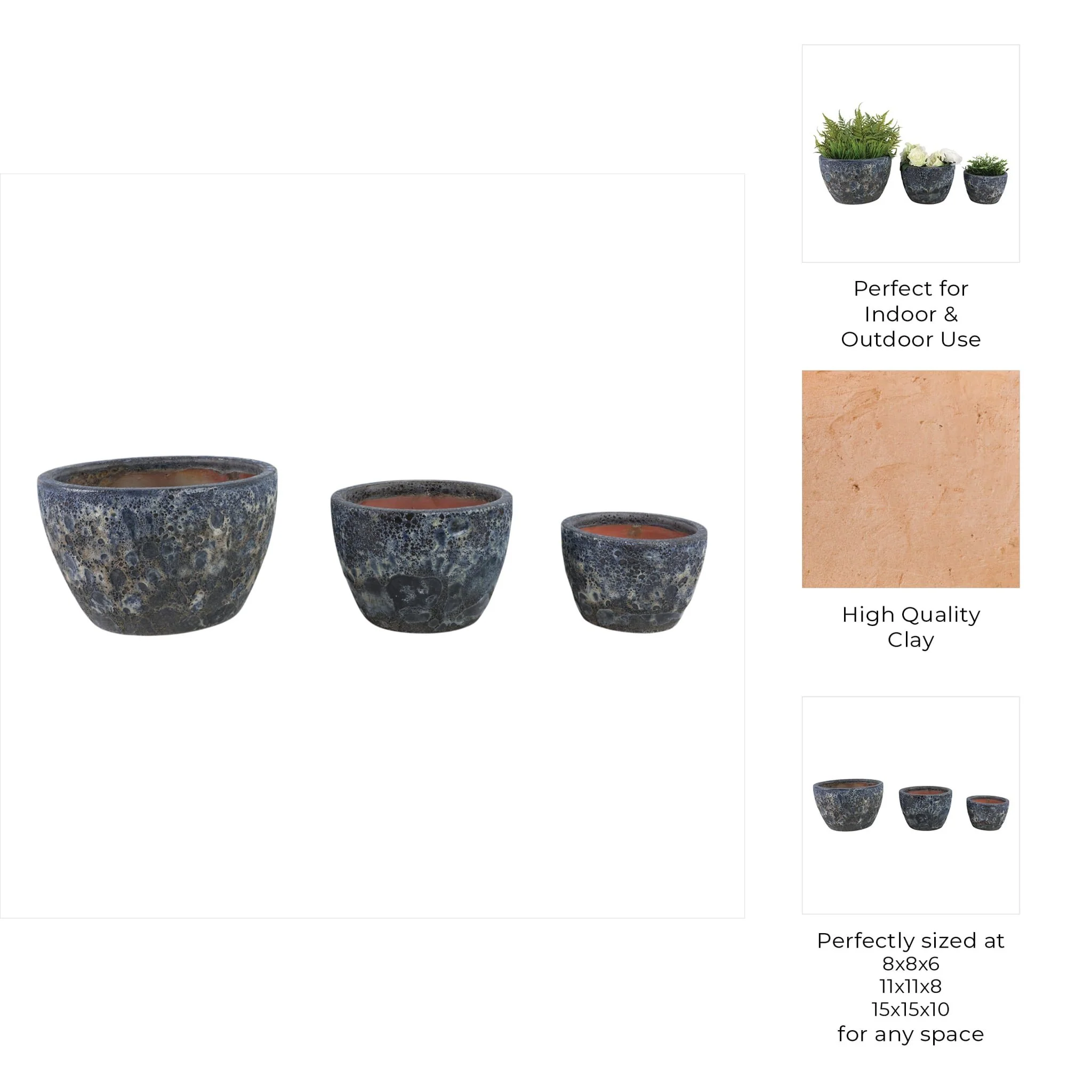 S/3 8/11/15" Lava Planters, Blue - Image 10
