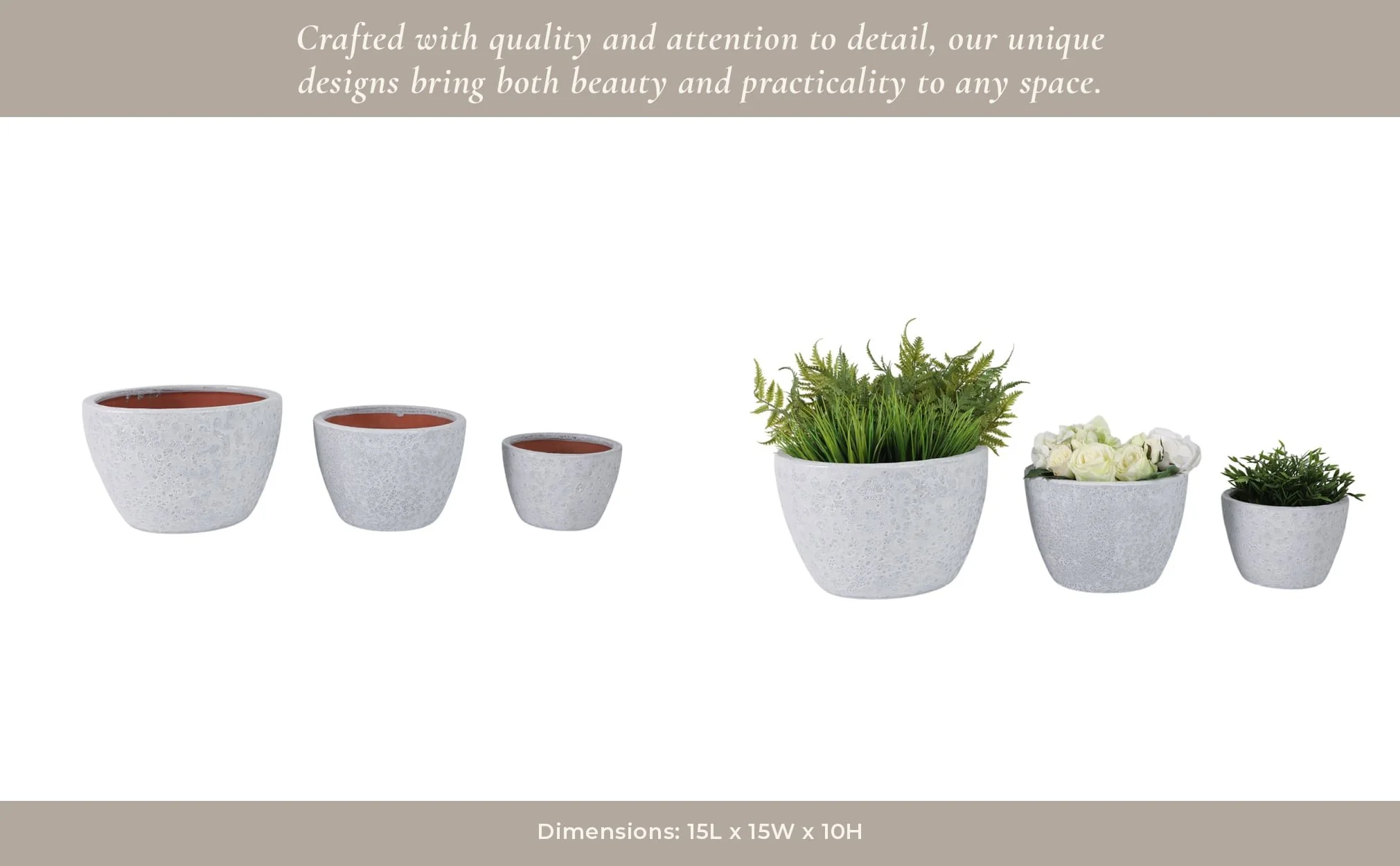 S/3 8/11/15" Lava Planters, White - Image 11