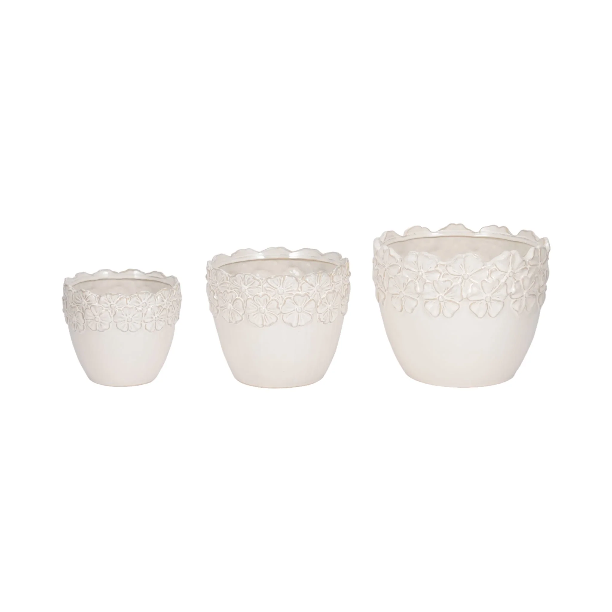 S/3 8/9/11" Floral Crown Planter, Ivory - Image 2