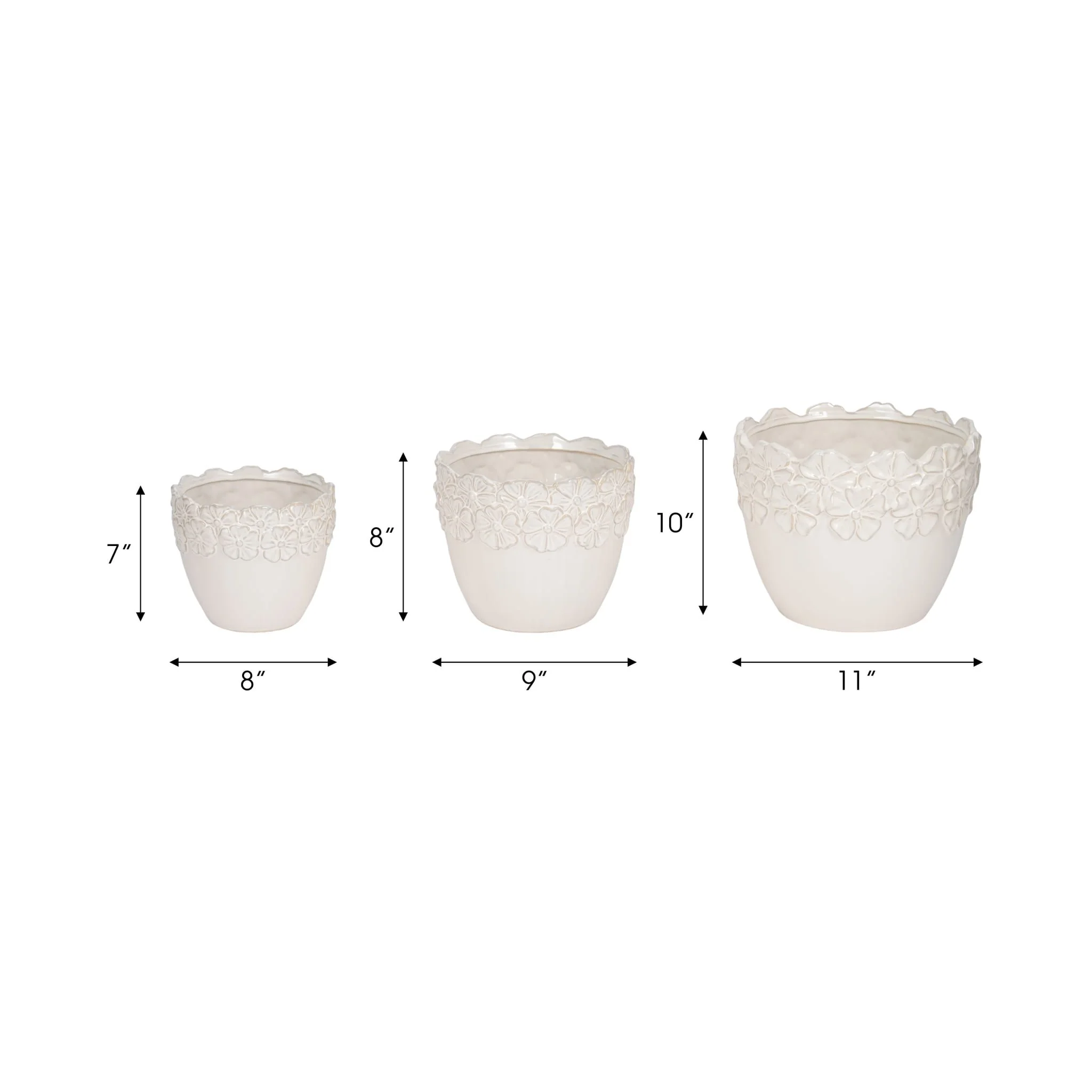 S/3 8/9/11" Floral Crown Planter, Ivory - Image 6