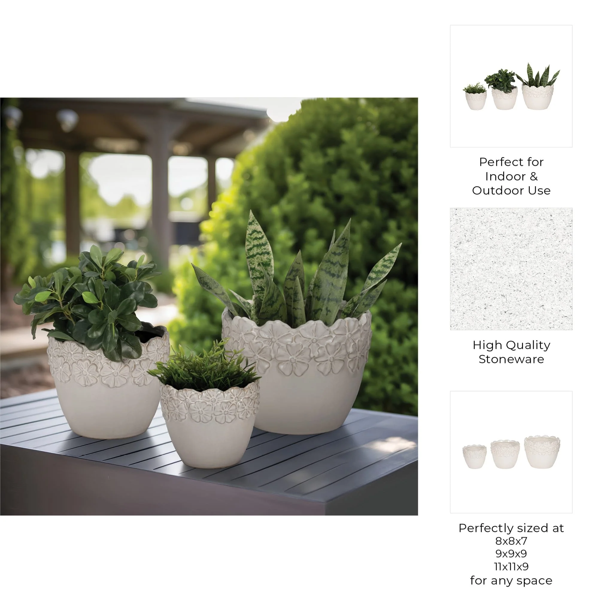 S/3 8/9/11" Floral Crown Planter, Ivory - Image 7