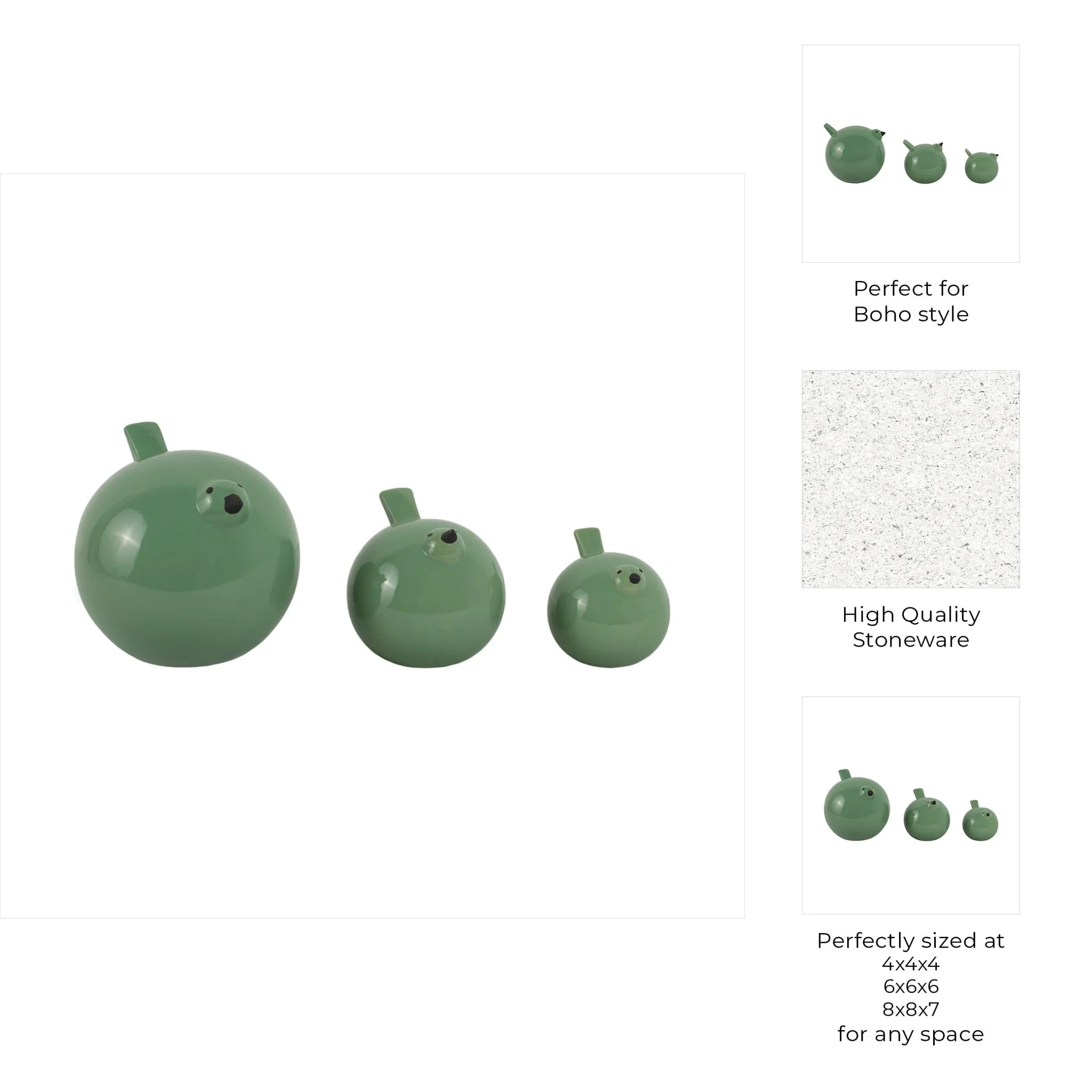 S/3 8" Birds, Dark Sage Green - Image 8