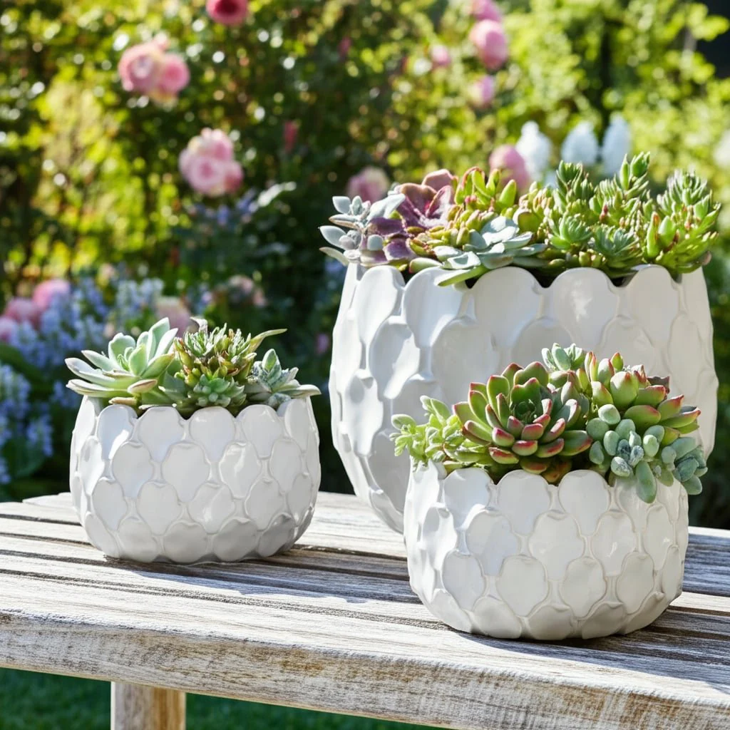 S/3 9/12/15" Cloudy Petal Planters, White - Image 10