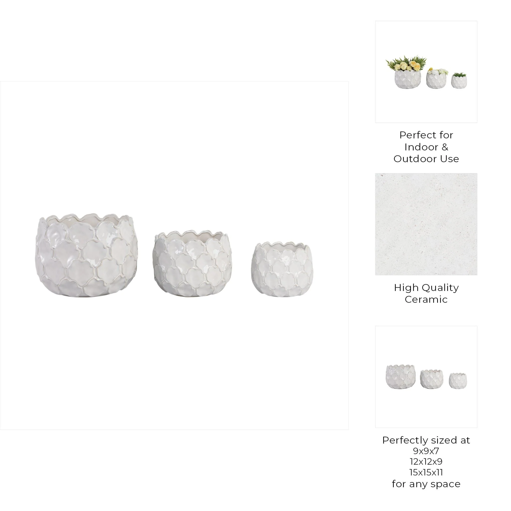 S/3 9/12/15" Cloudy Petal Planters, White - Image 8