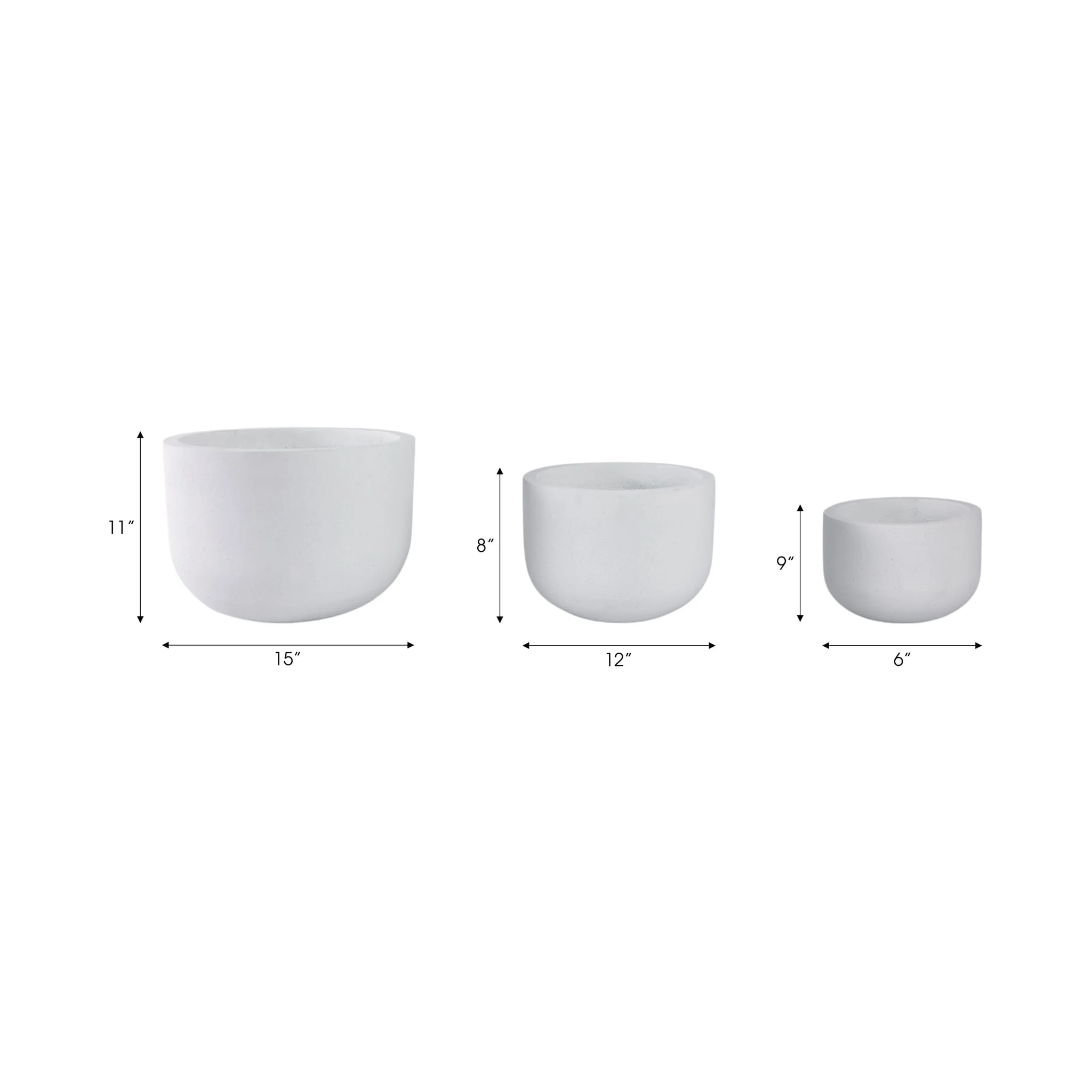 S/3 9/12/15" Rounded Cement Planters, White - Image 8
