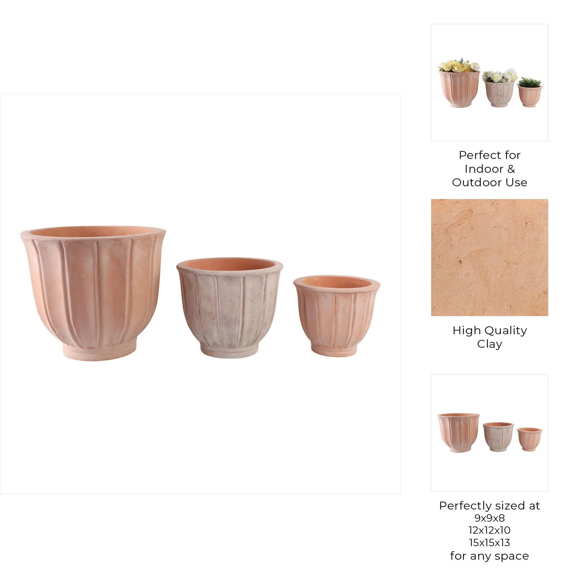 S/3 9/12/15" Terracotta Petal Planters, Natural - Image 10