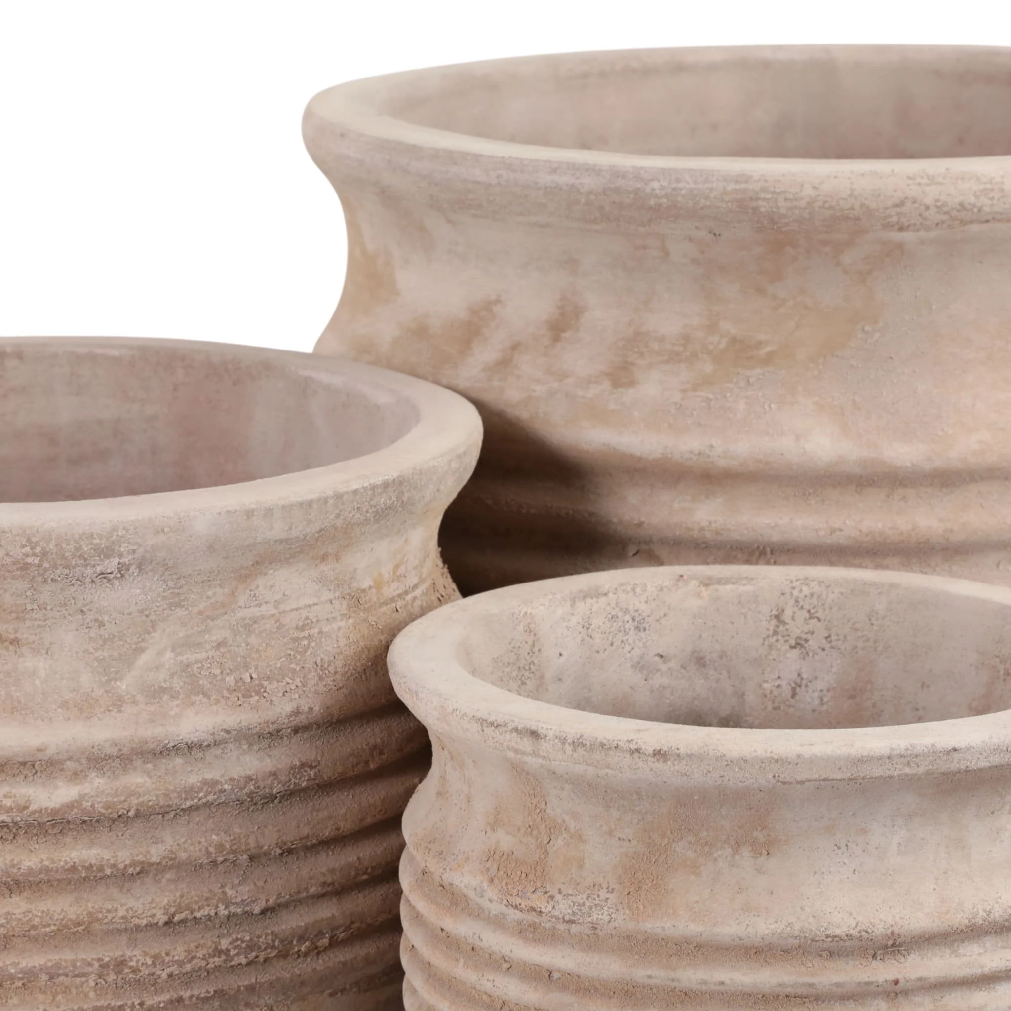 S/3 9/12/15" Terracotta Ribbed Pots, Antique White - Image 6